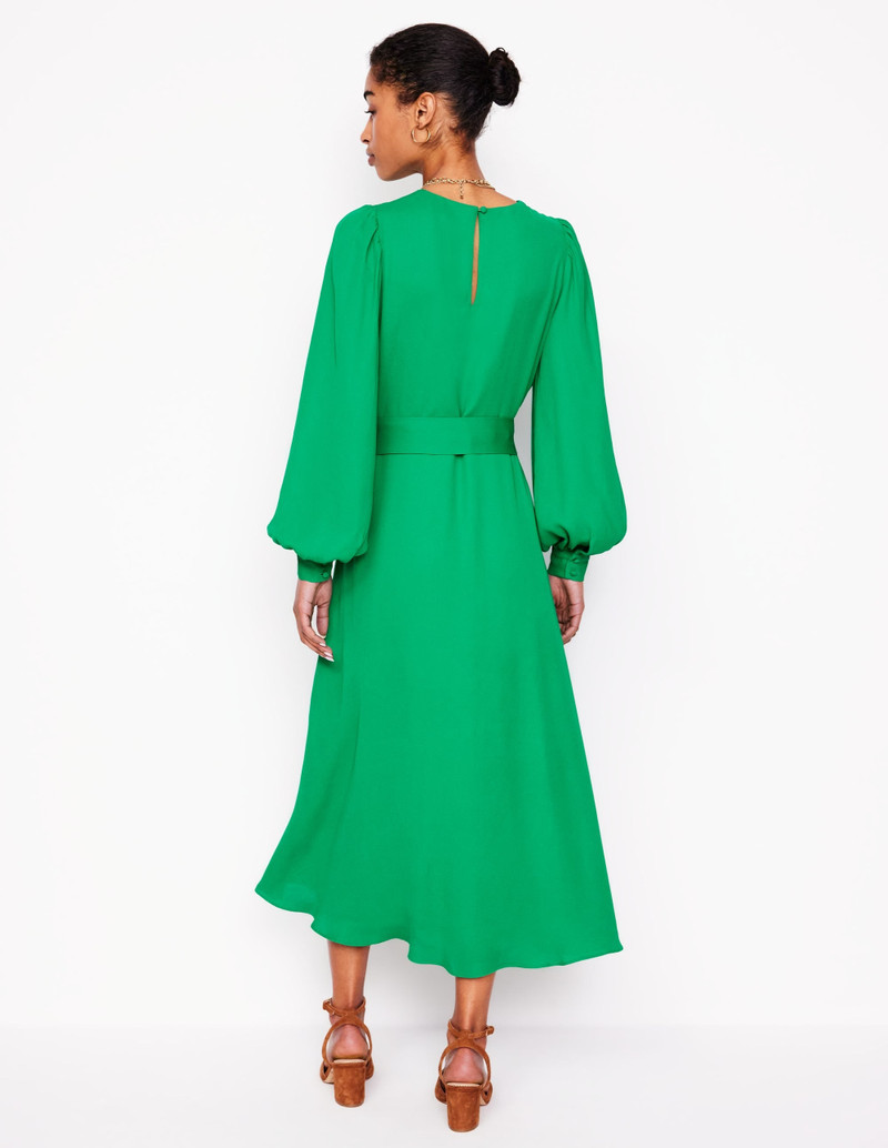 Blouson Sleeve Midi Dress-Rich Emerald 4