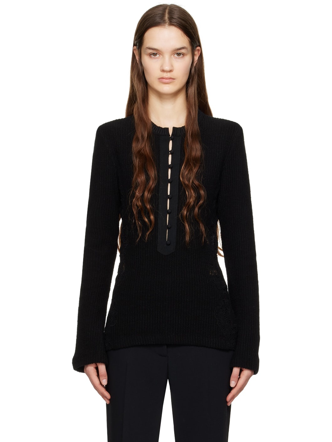 Black Paneled Sweater - 1