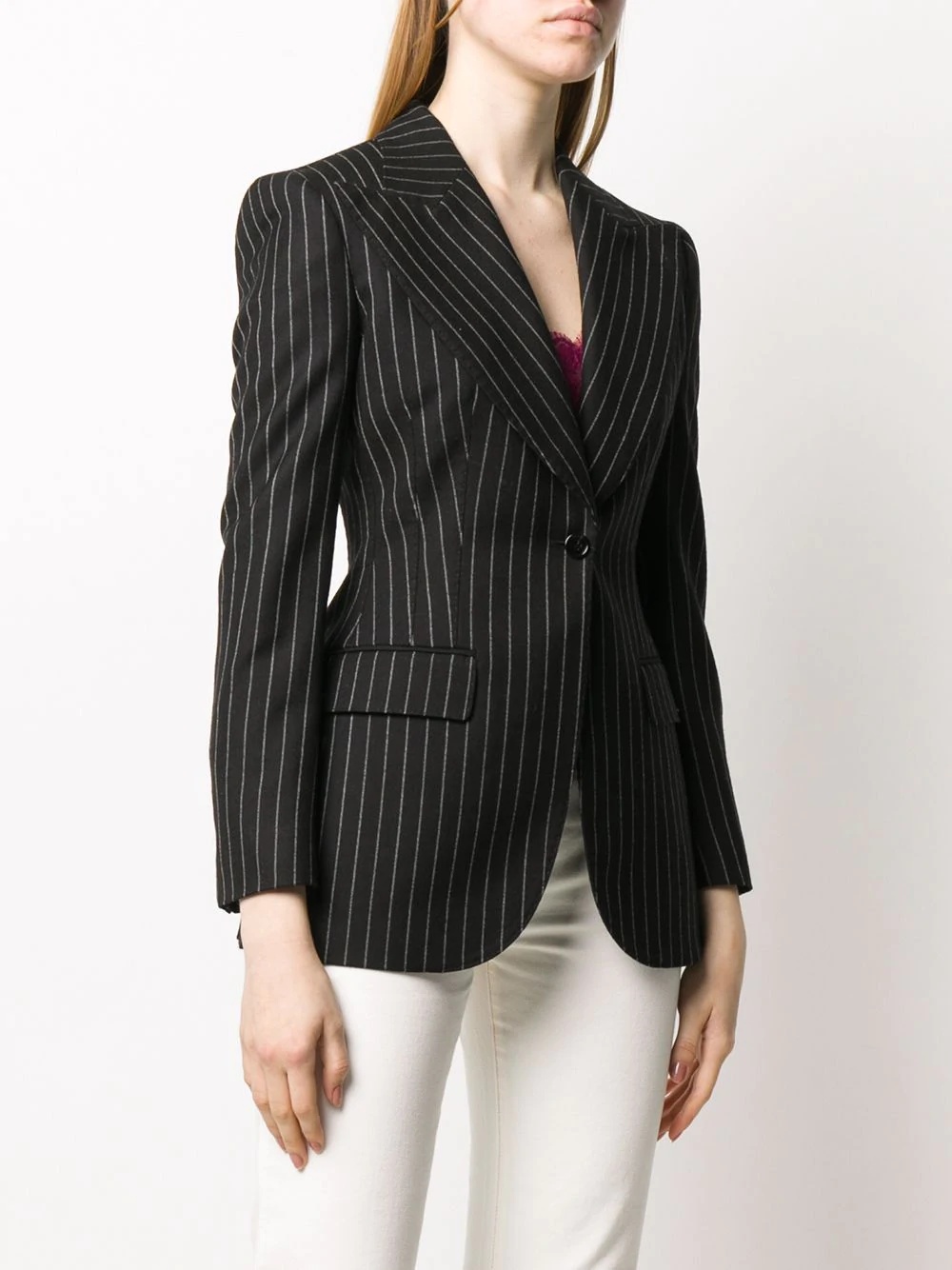 pinstriped single button blazer - 3