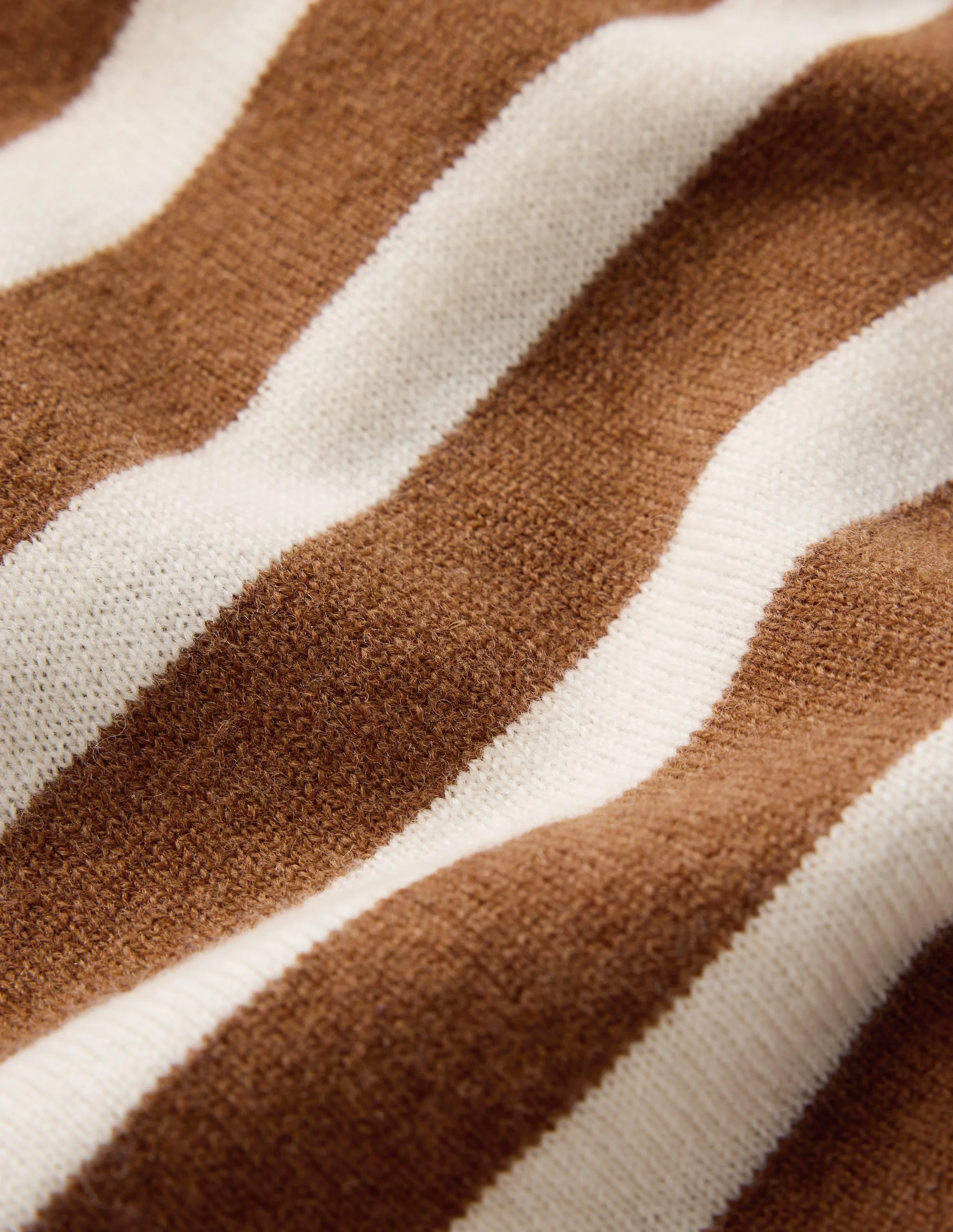 Bow Neck Knitted T-shirt-Gingerbread, Ivory Stripe - 1