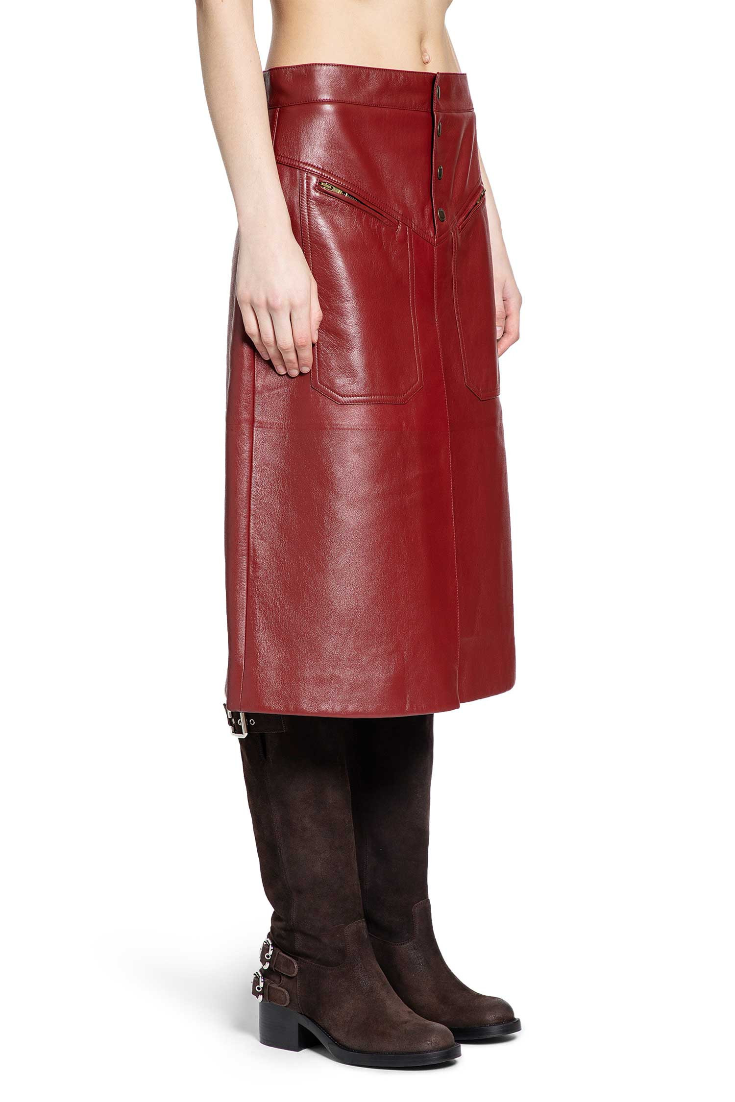 Knee-length Skirt In Leather - 3