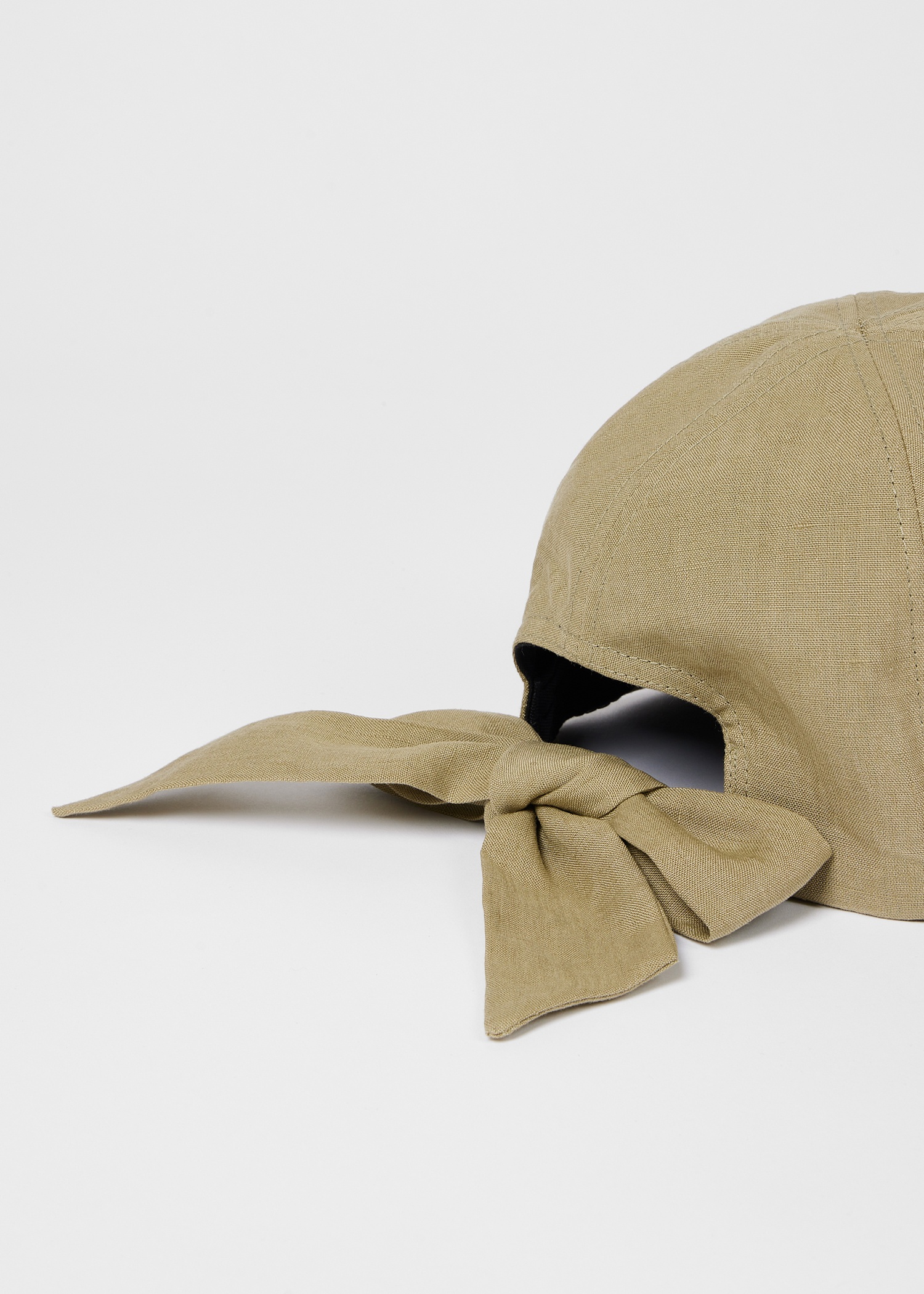 Women's Light Khaki Linen Bow Cap - 5