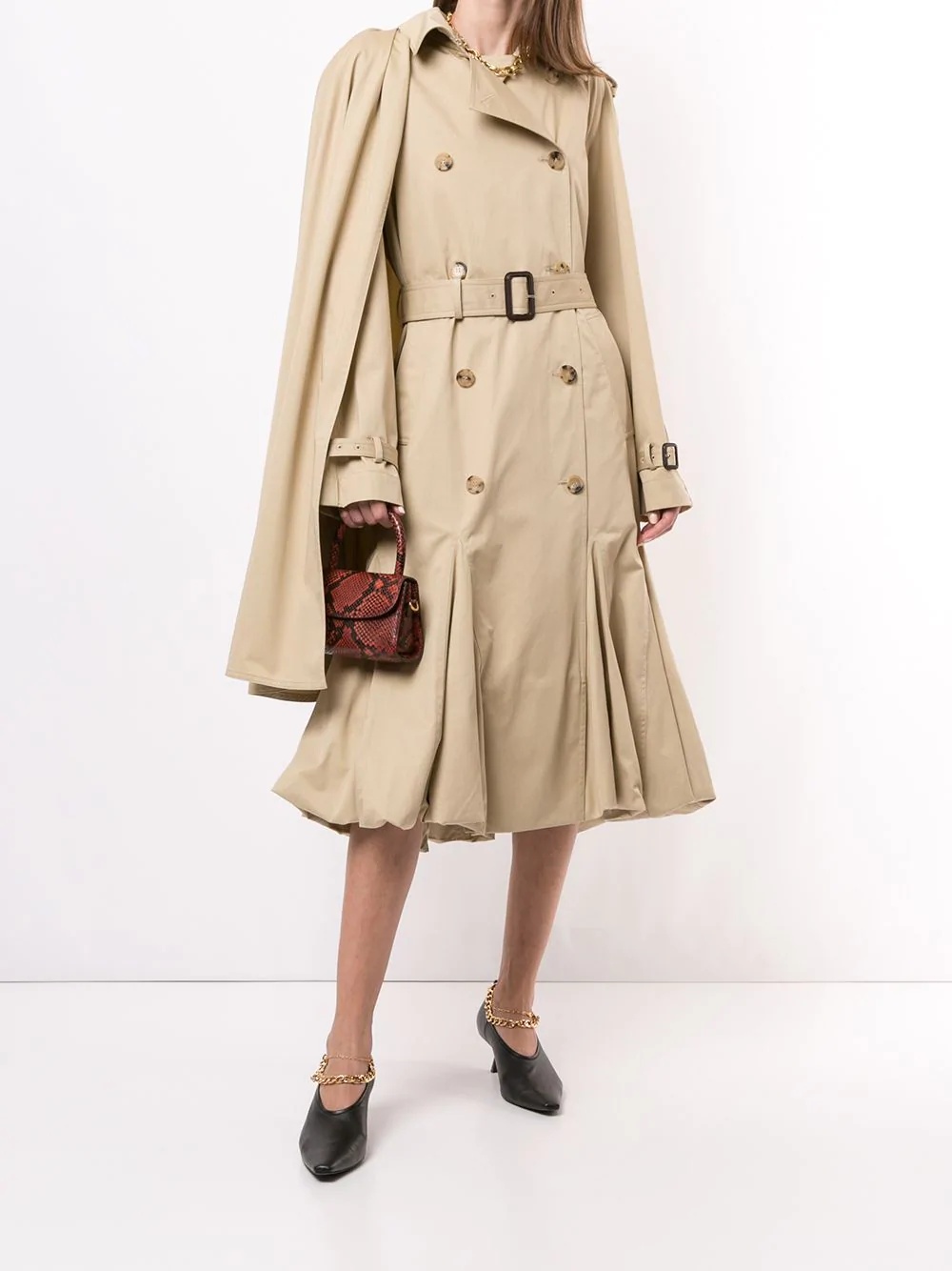 pleated cape-style trench coat - 2