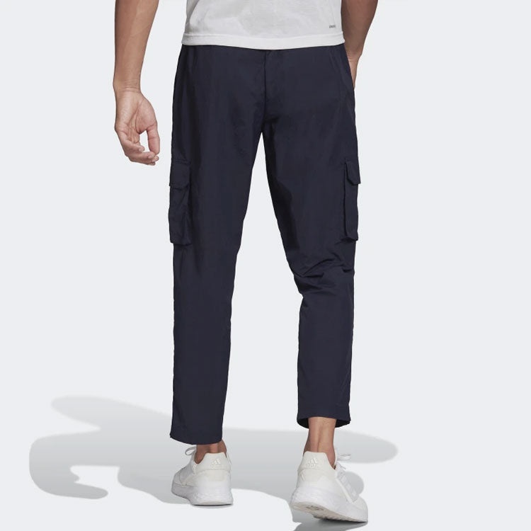 Men's adidas Solid Color Logo Cargo Pocket Casual Sports Pants/Trousers/Joggers Blue HE1860 - 3