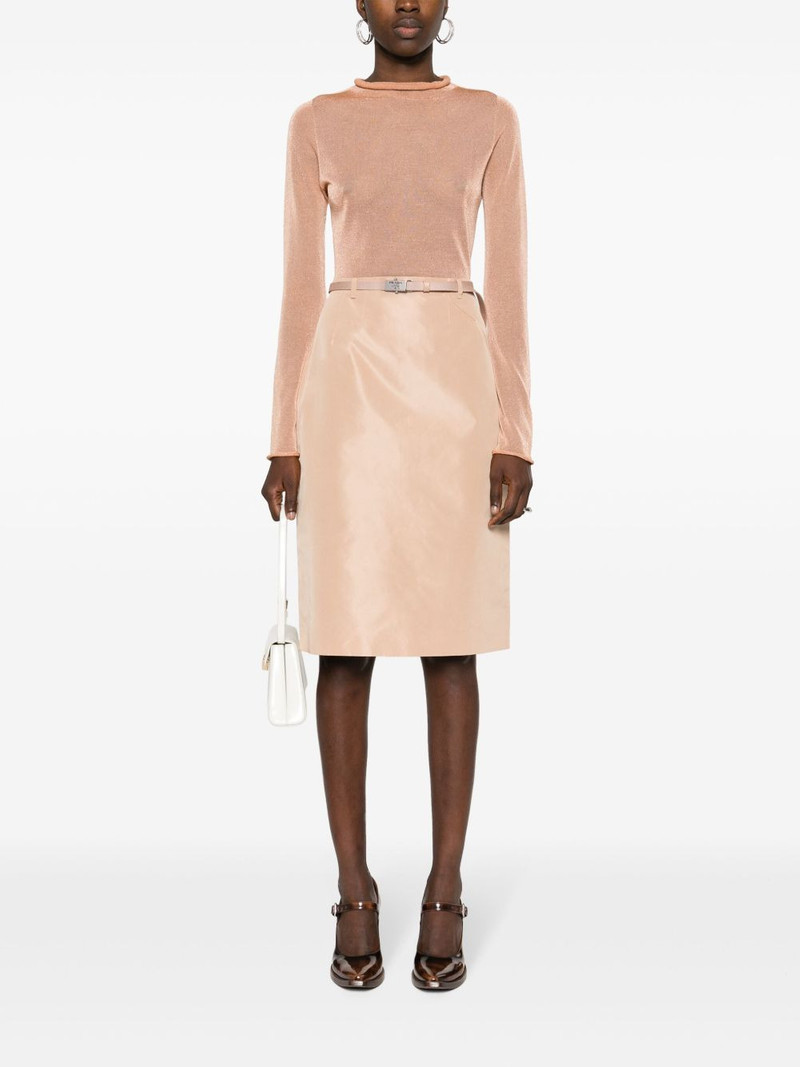 Prada logo-buckle straight faille skirt outlook