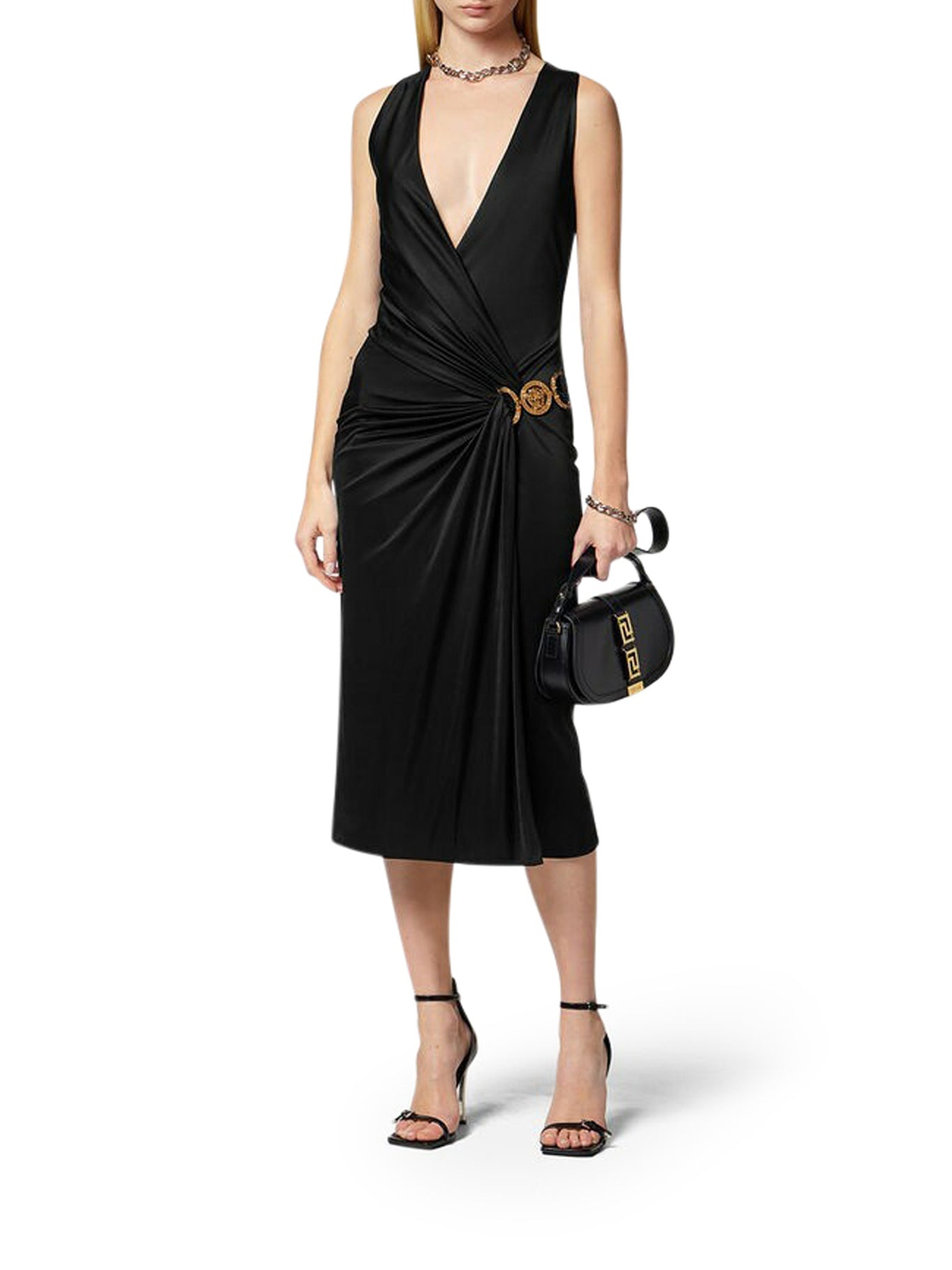 ワンピース VERSACE MEDUSA MIDI DRESS 95 Medusa '95 Corset Leather Midi Dress Black | VERSACE