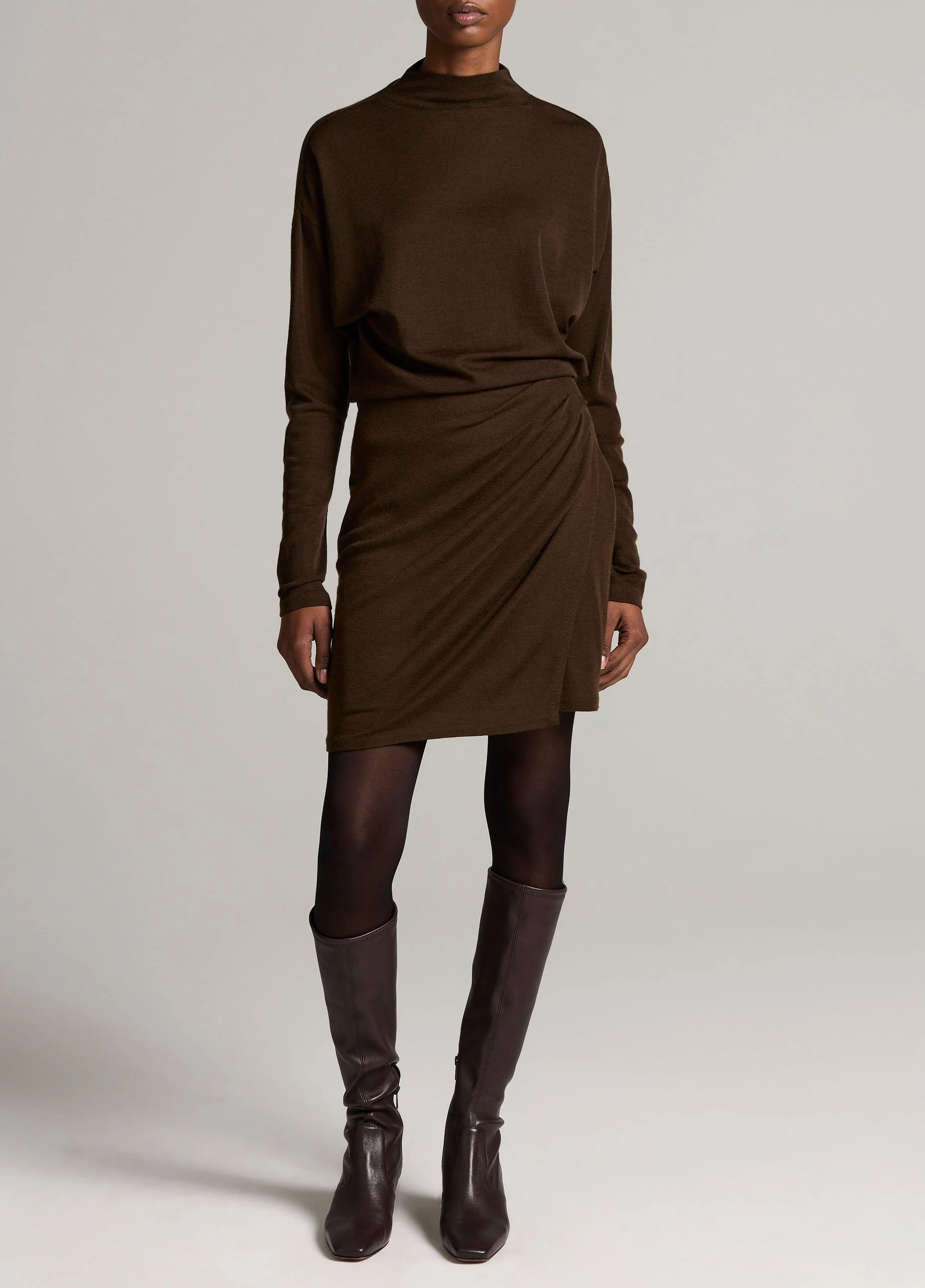 Wool-Blend Side-Drape Short Skirt - 1
