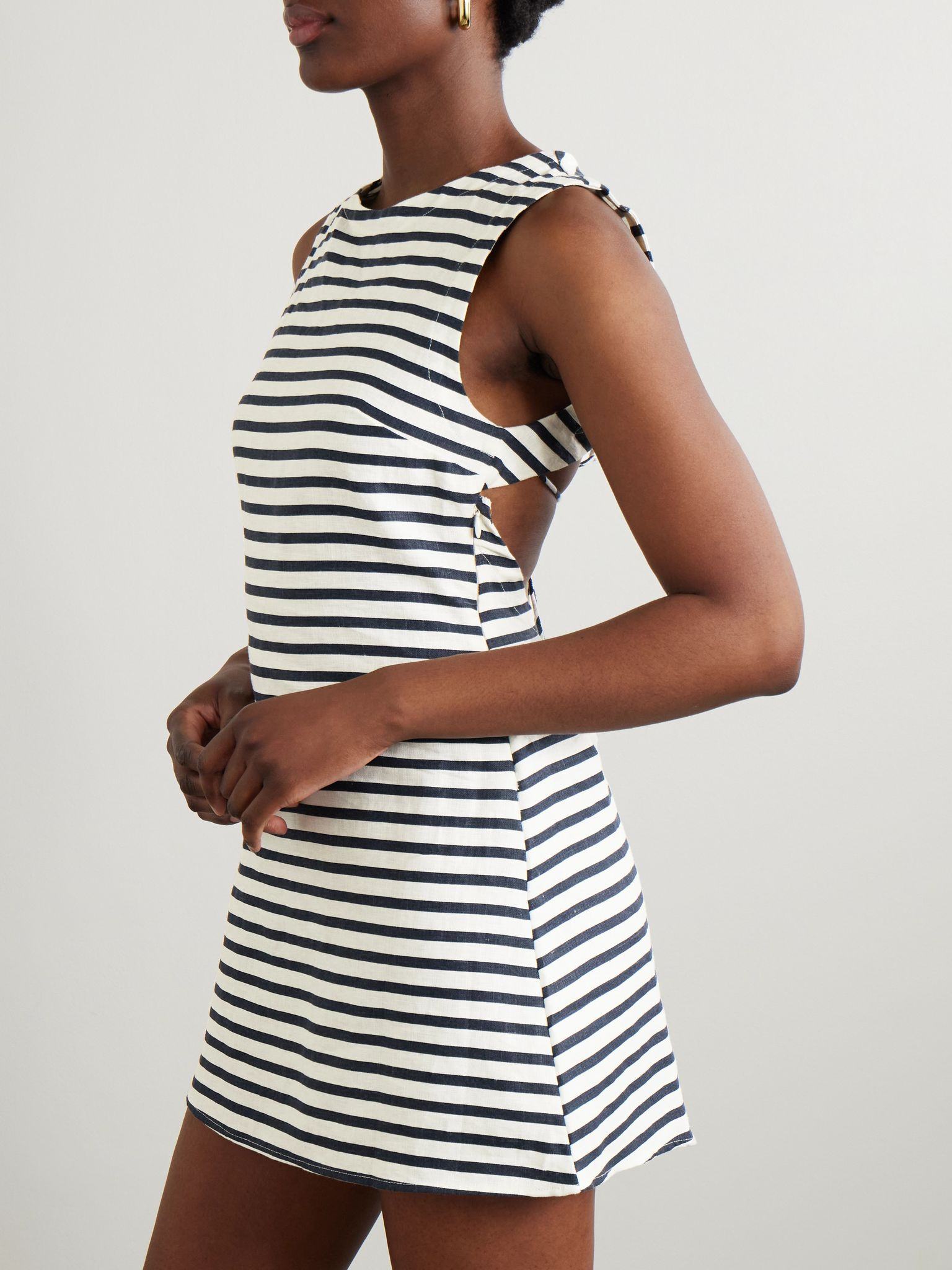 Julia open-back striped linen mini dress Navy - 3