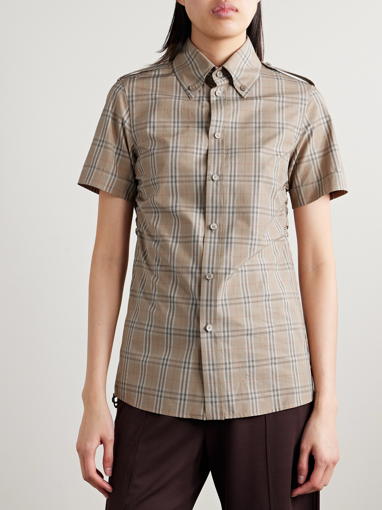 Buckled Ruched Checked Cotton-poplin Shirt - 4