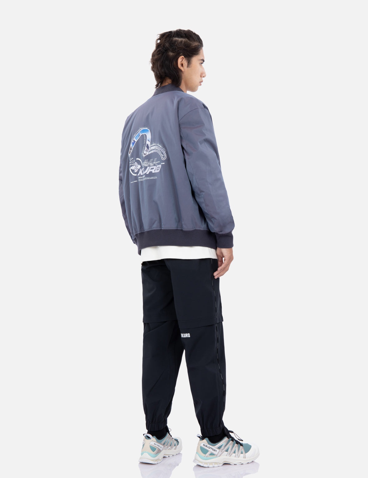 Spray Paint Effect Seagull Print Bomber Jacket - 3