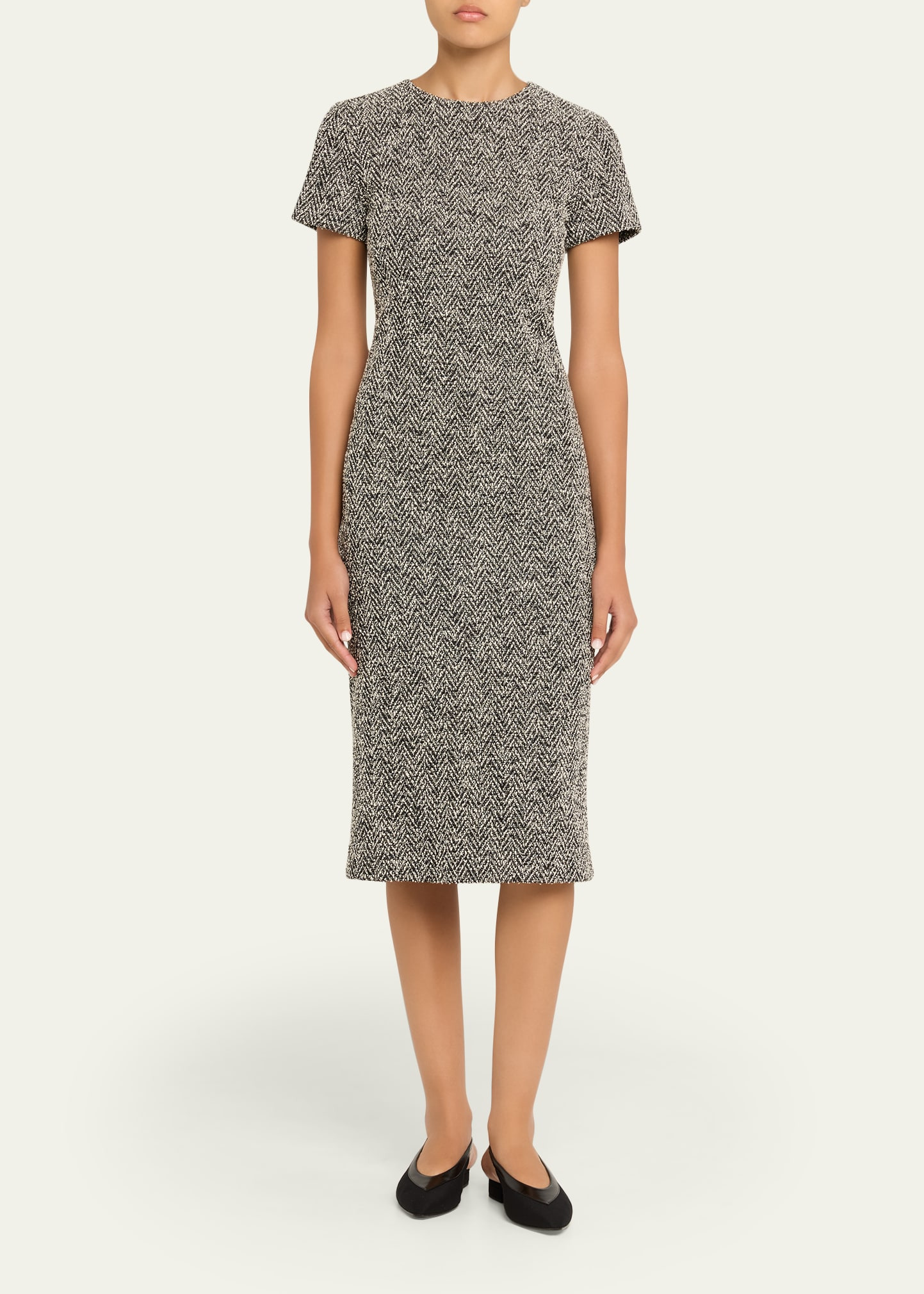 Boucle Jersey Short-Sleeve Midi Dress - 2