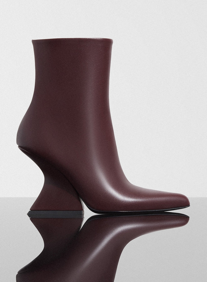 burgundy curved heel ankle boots 1