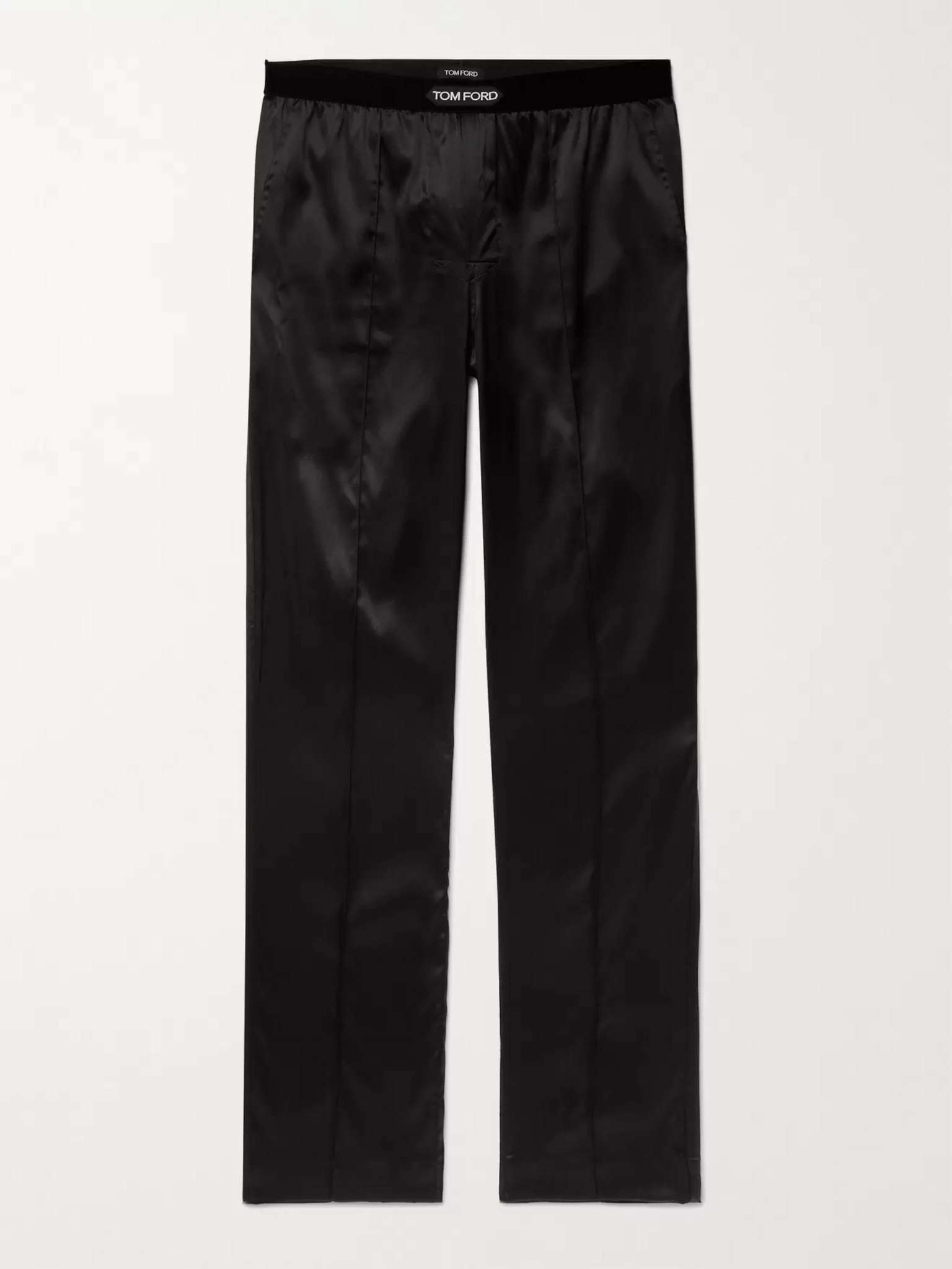 Velvet-Trimmed Stretch-Silk Pyjama Trousers - 1