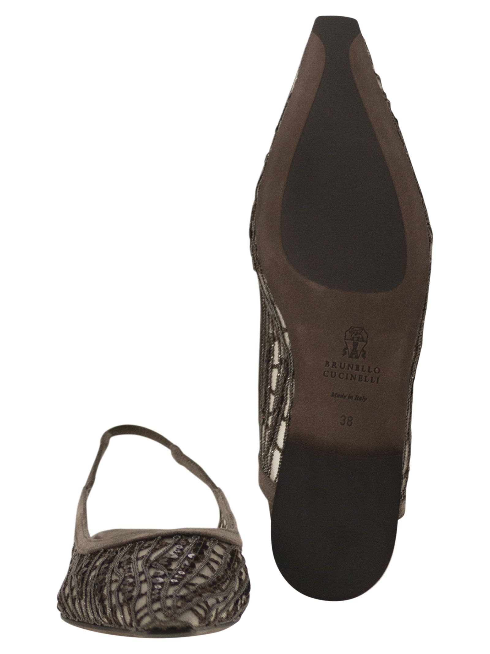 Brunello Cucinelli Women Sandal With Sparkling Abstract Embroidery In Suede - 5
