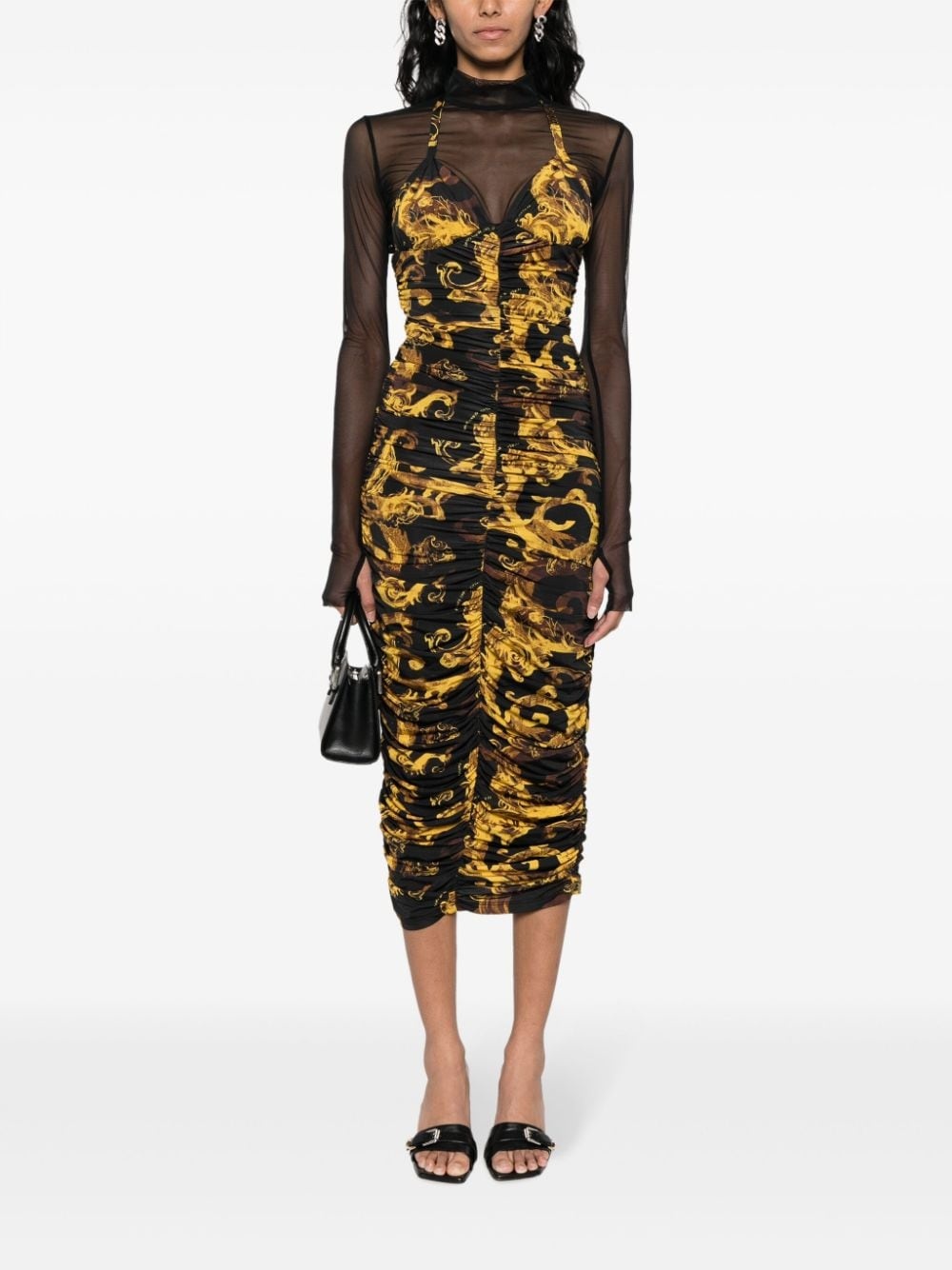 Barocco-print ruched midi dress - 2