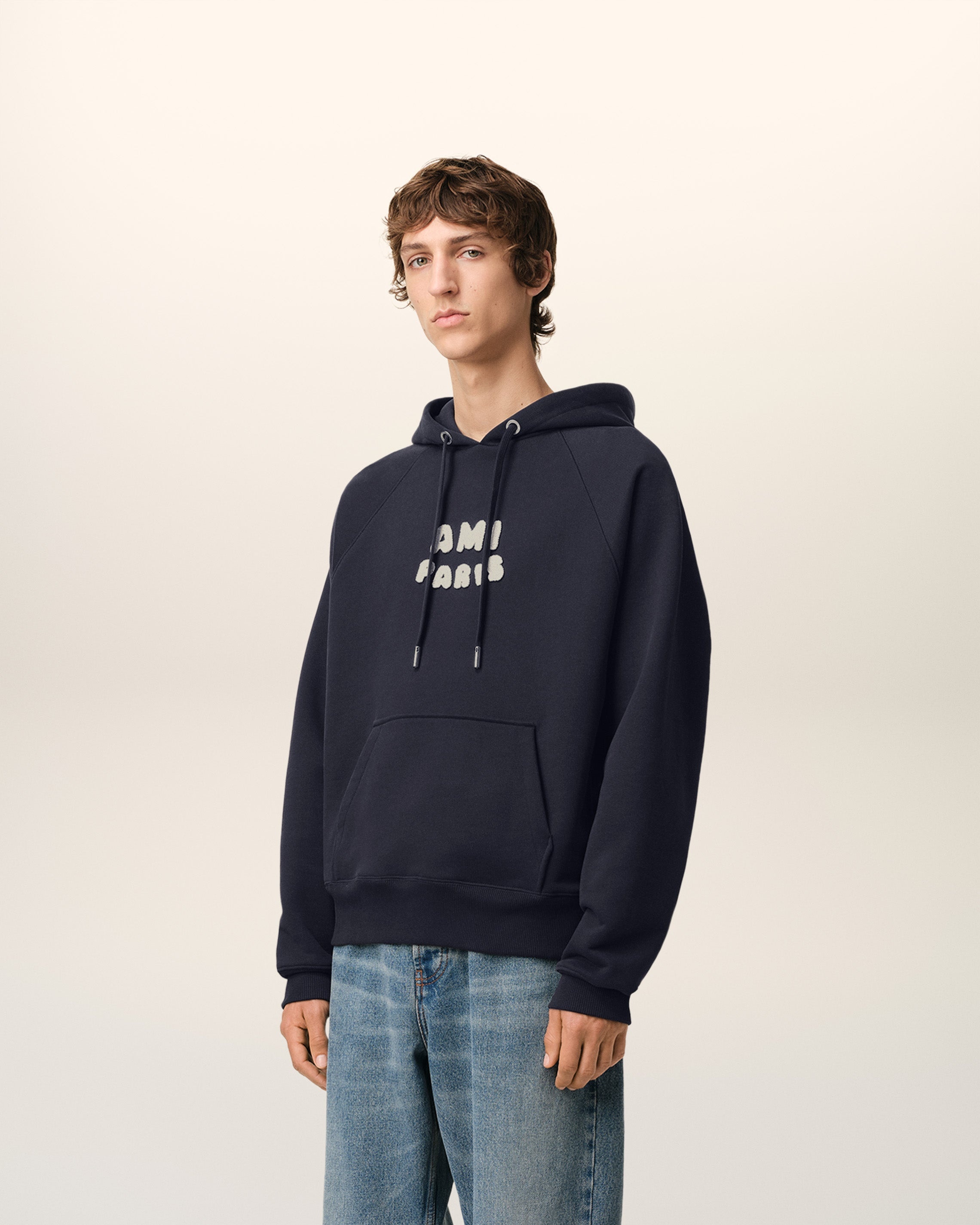 NAVY COTTON HOODIE WITH AMI PARIS PATCH - 6