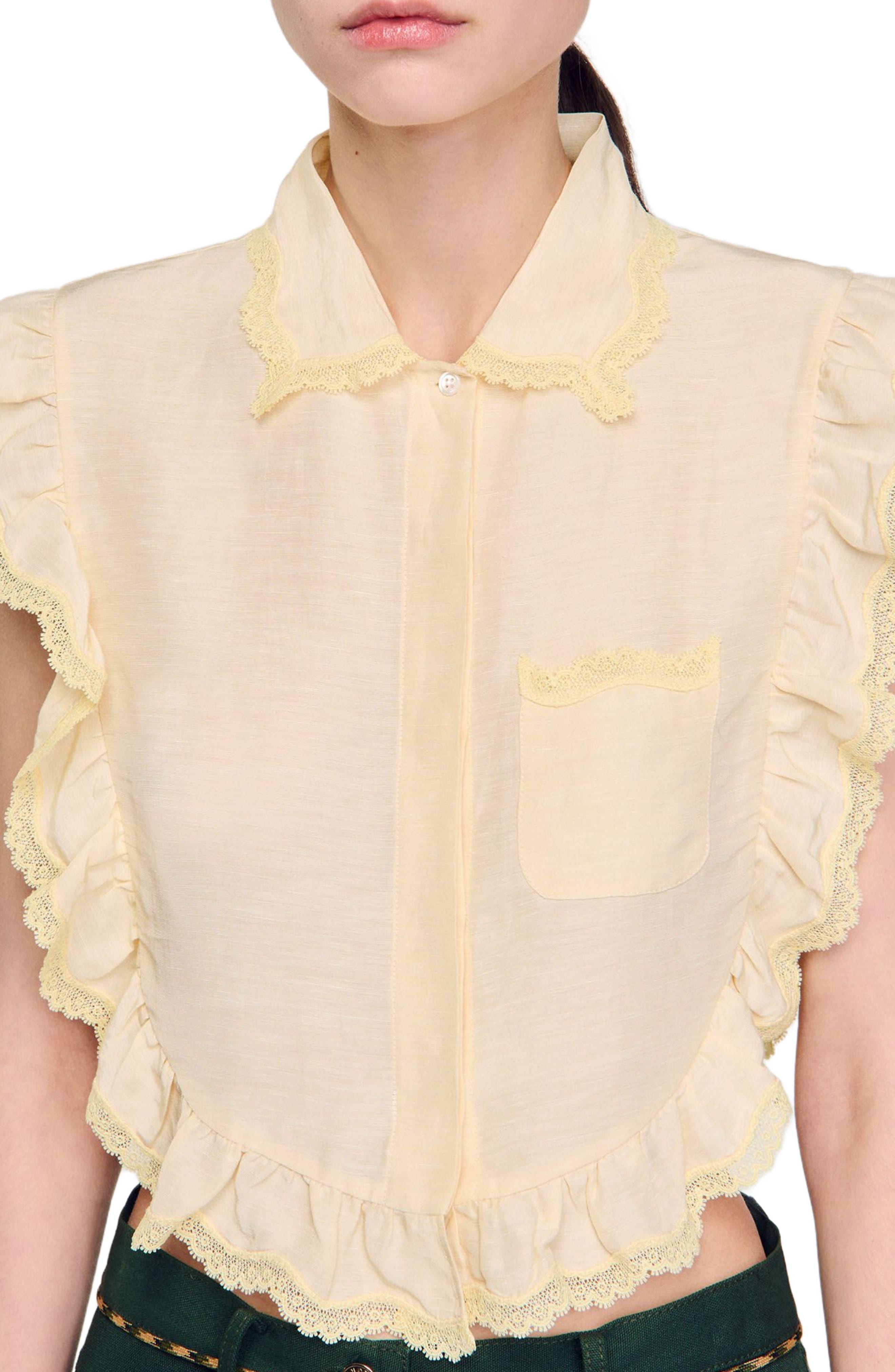SANDRO Shirt collar with lace detail in Light Yellow at Nordstrom - 4