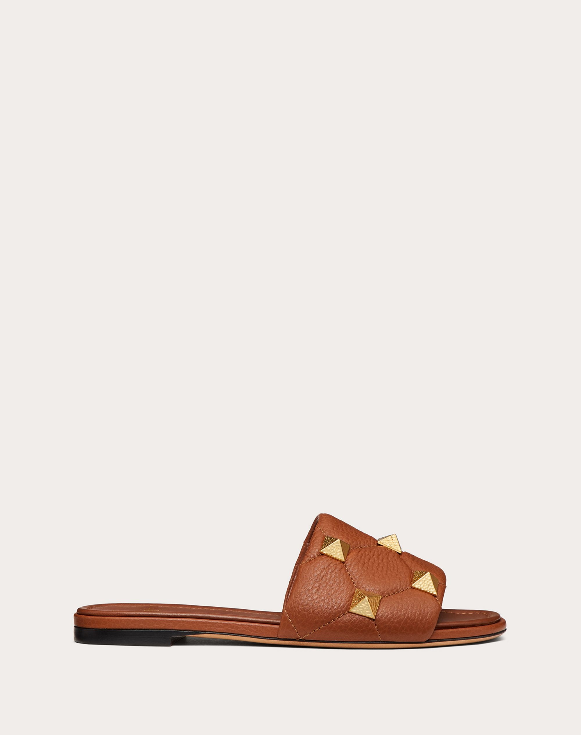 FLAT ROMAN STUD SLIDE SANDAL IN QUILTED GRAINY CALFSKIN - 1