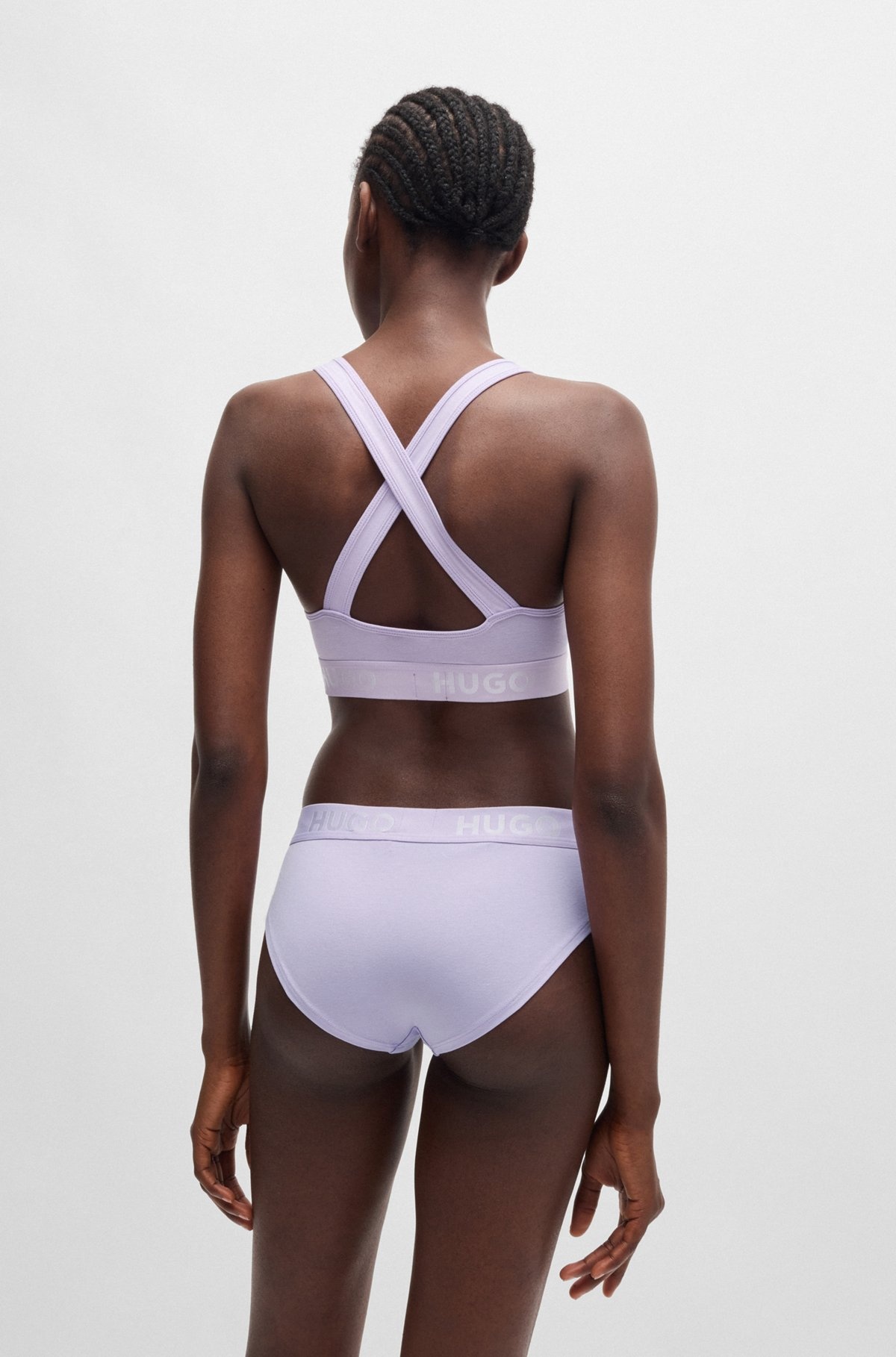 CROSSED-BACK BRALETTE IN STRETCH COTTON WITH LOGO BAND - 3