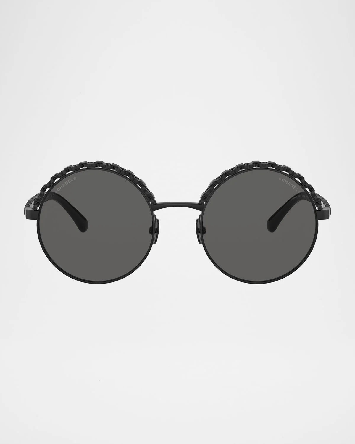 Round Metal Sunglasses with Woven Leather Detail - 1