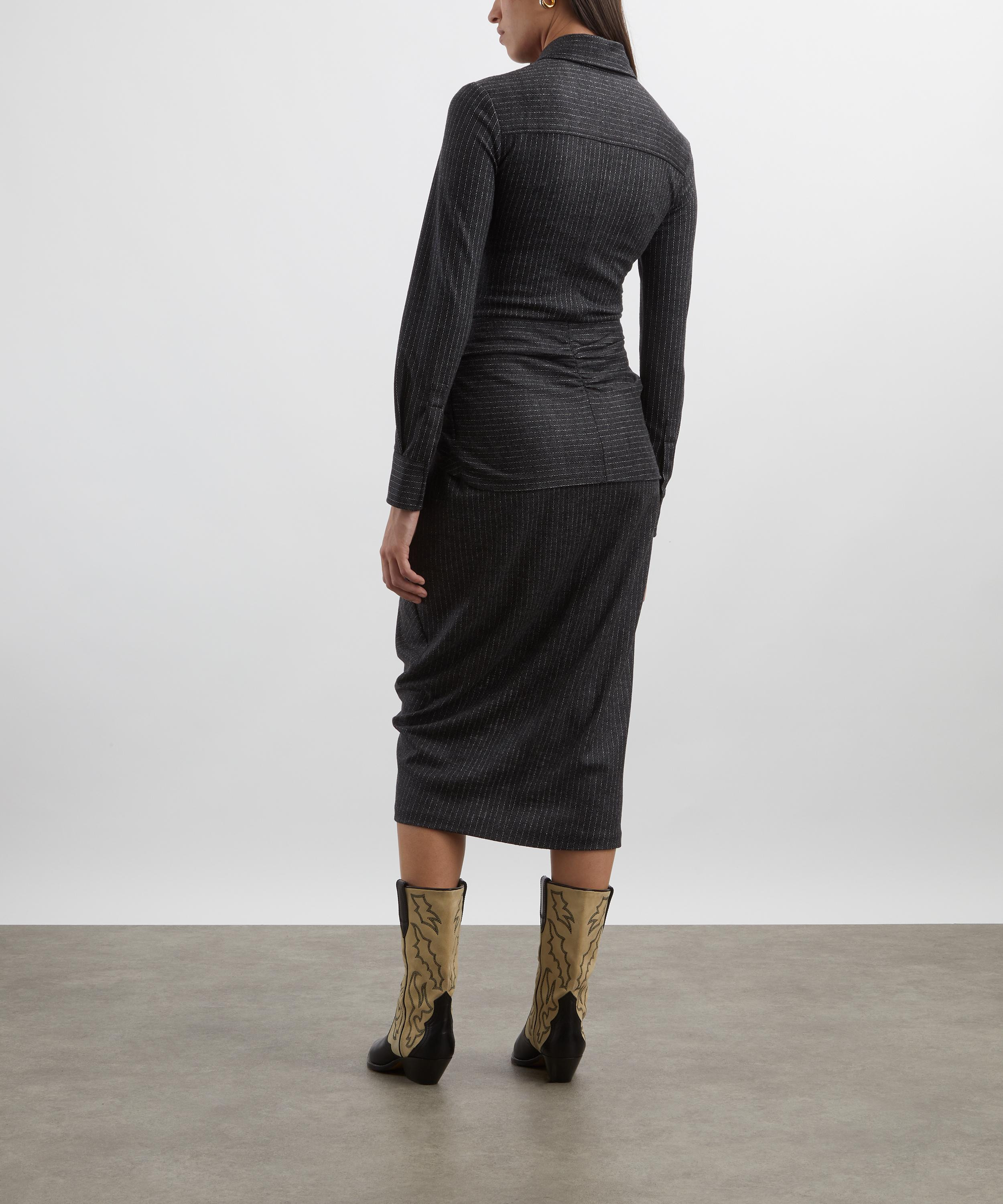 Rosalie Draped Pinstripe Midi Dress - 4