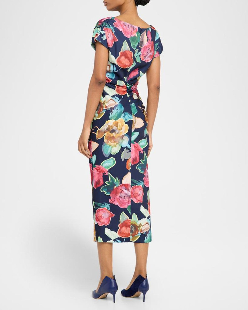 Floral Print Ruched Crepe Midi Dress 4