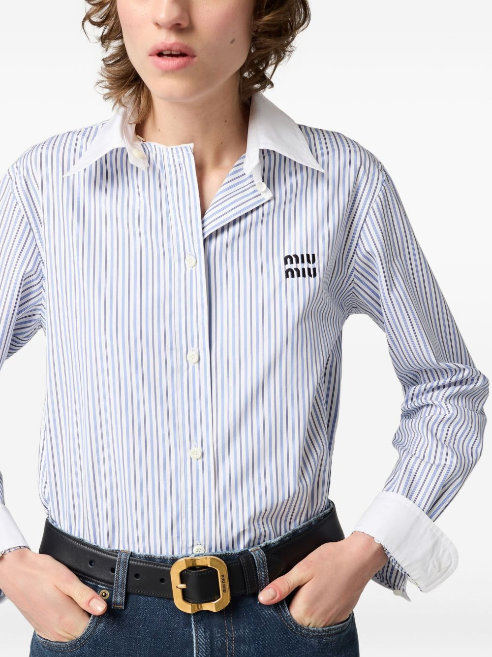 striped logo-embroidered shirt - 3
