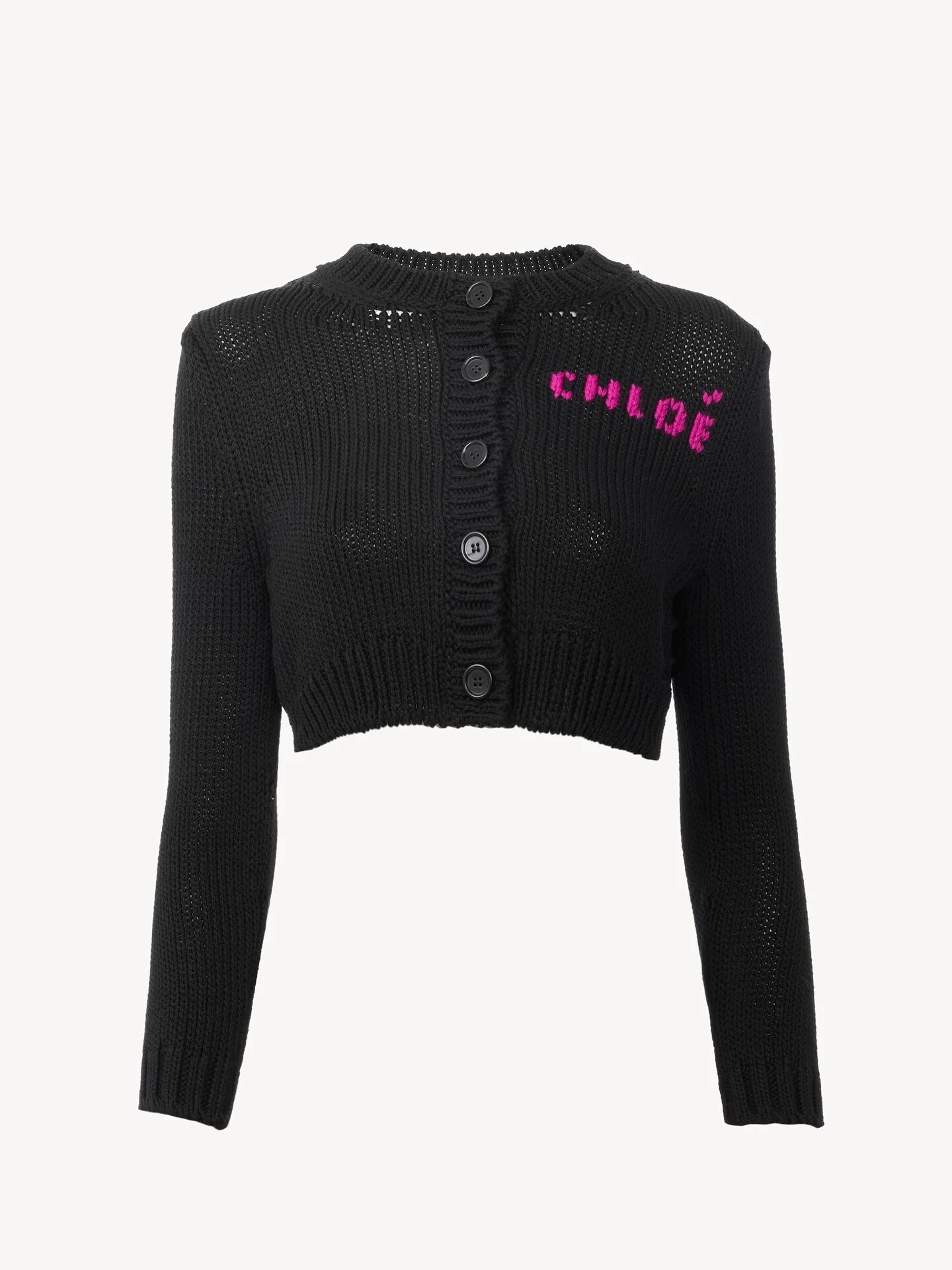 CROPPED FITTED LOGO CARDIGAN IN A COTTON KNIT - 1