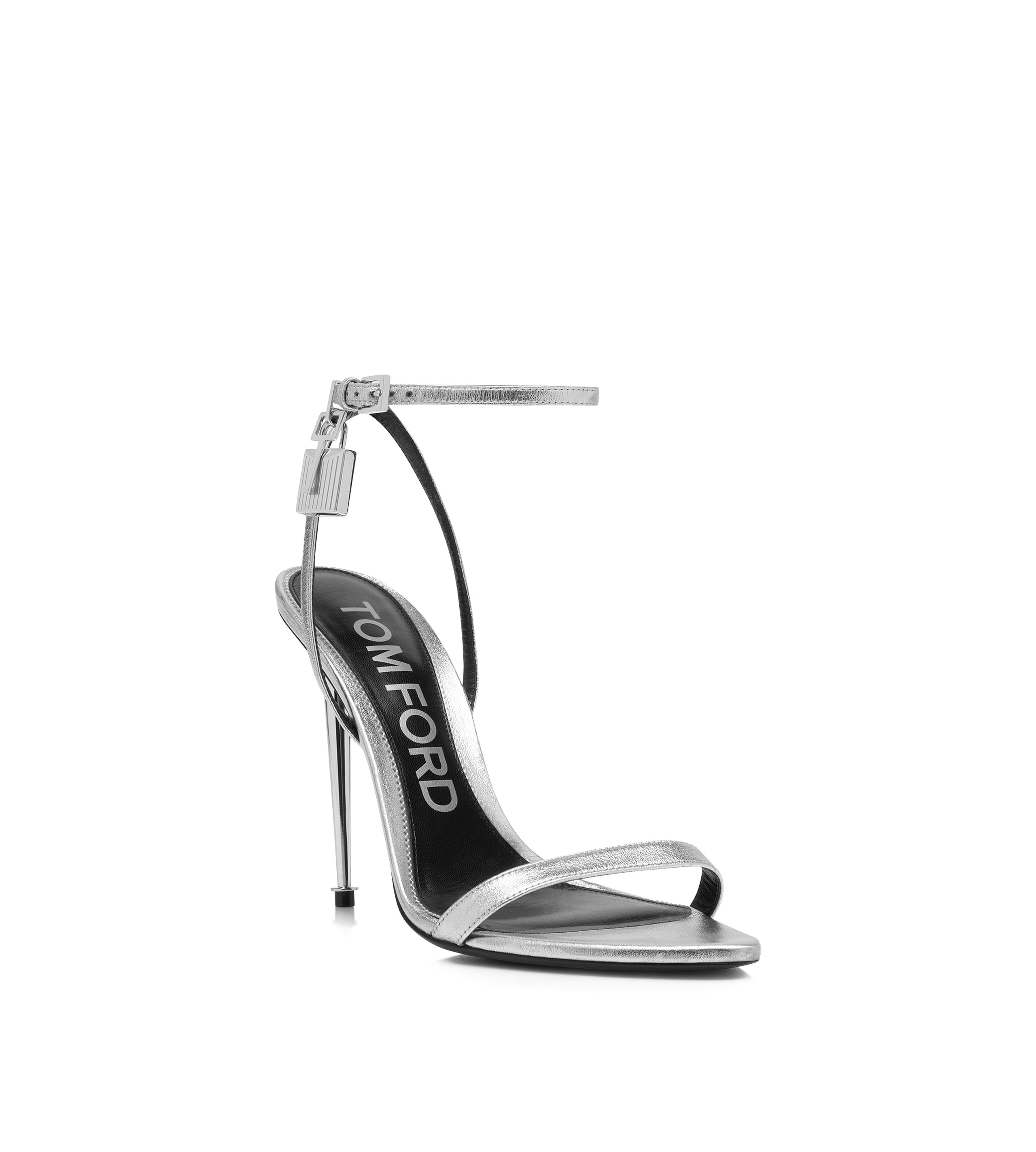 LAMINATED NAPPA LEATHER PADLOCK POINTY NAKED SANDAL - 2