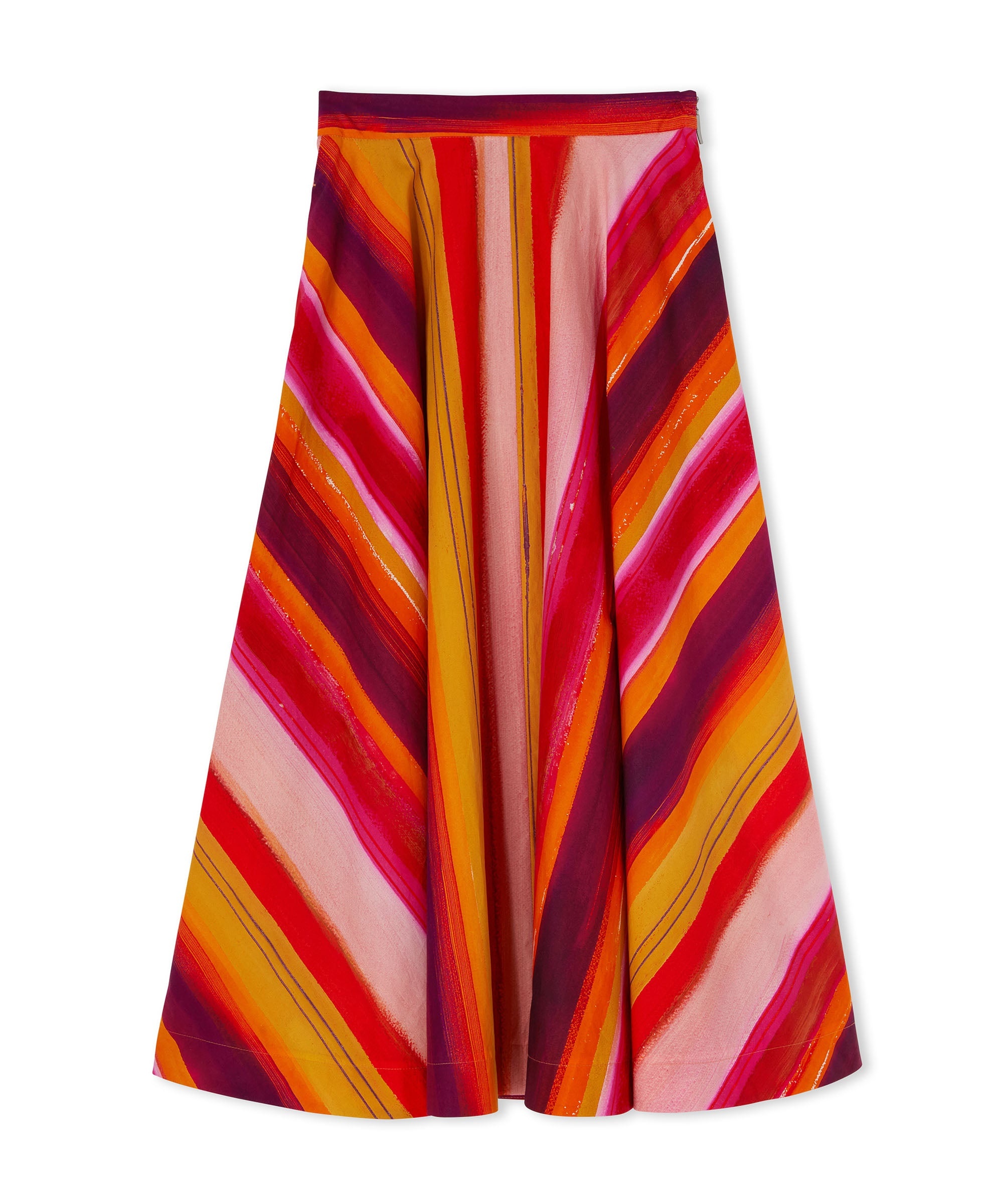 Cotton midi wheel skirt with "brushed stripes" pattern - 1