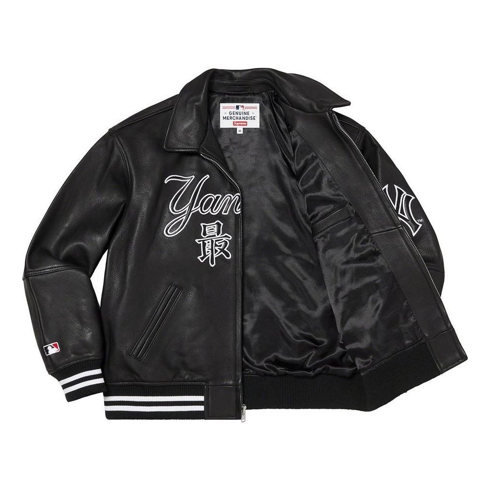 Supreme x New York Yankees Kanji Leather Varsity Jacket 'Black White' SUP-FW22-735 - 3