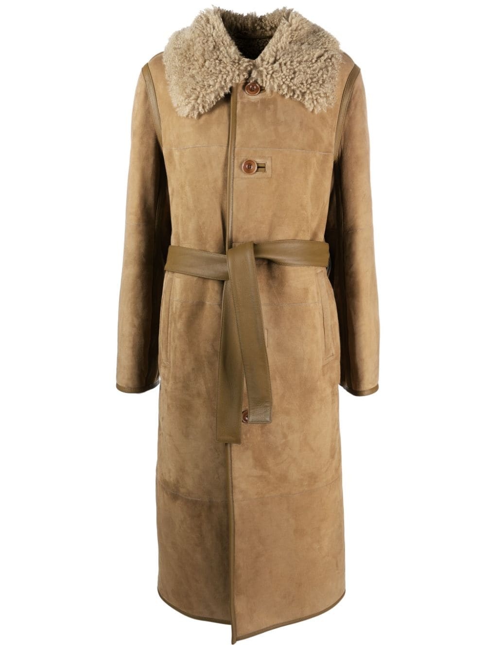 belted shearling coat - 1