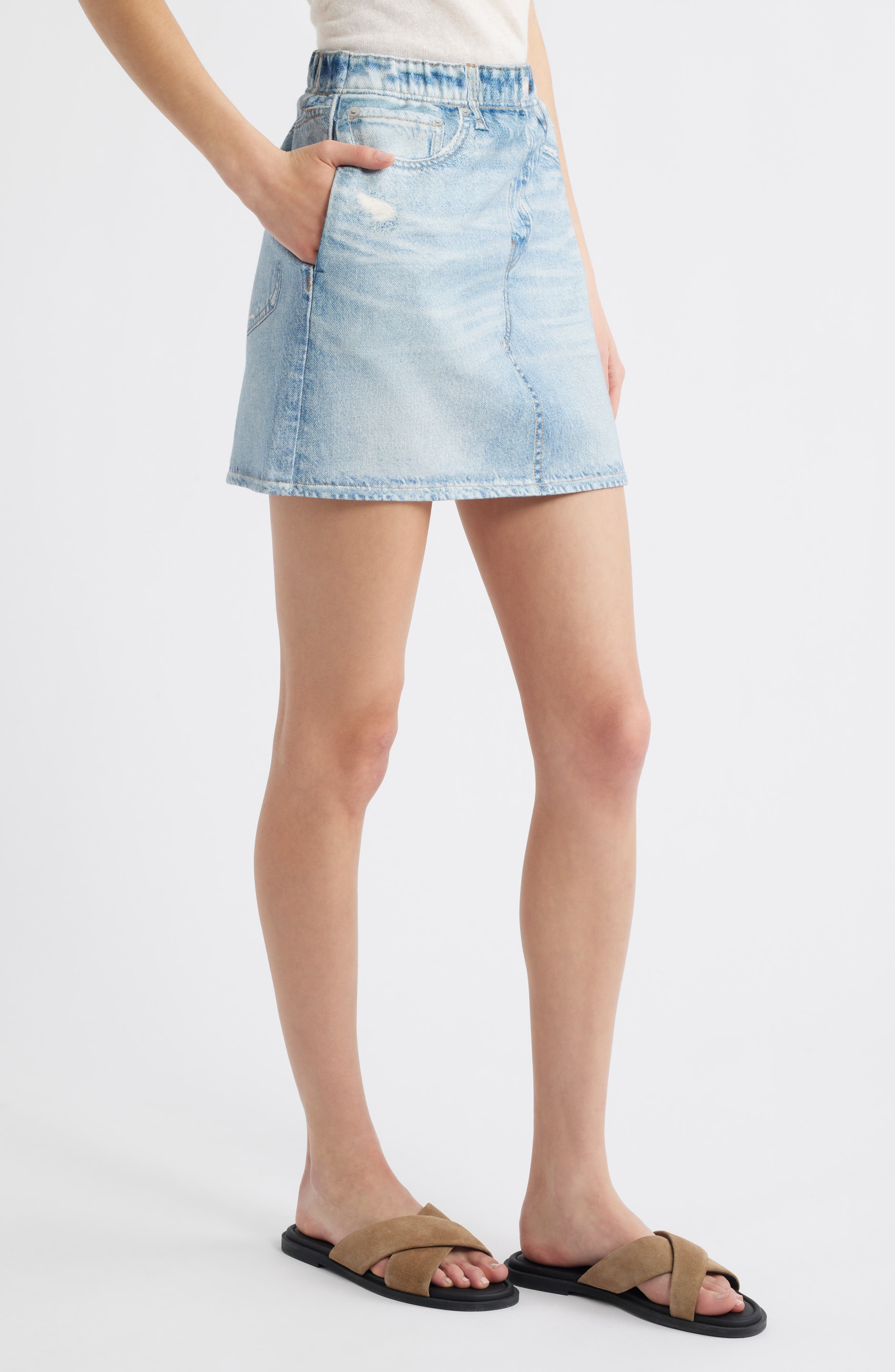 rag & bone Miramar Pull-On Trompe l'Oeil Faux Denim Cotton Terry Miniskirt in Meadow Blue at Nordstr - 3