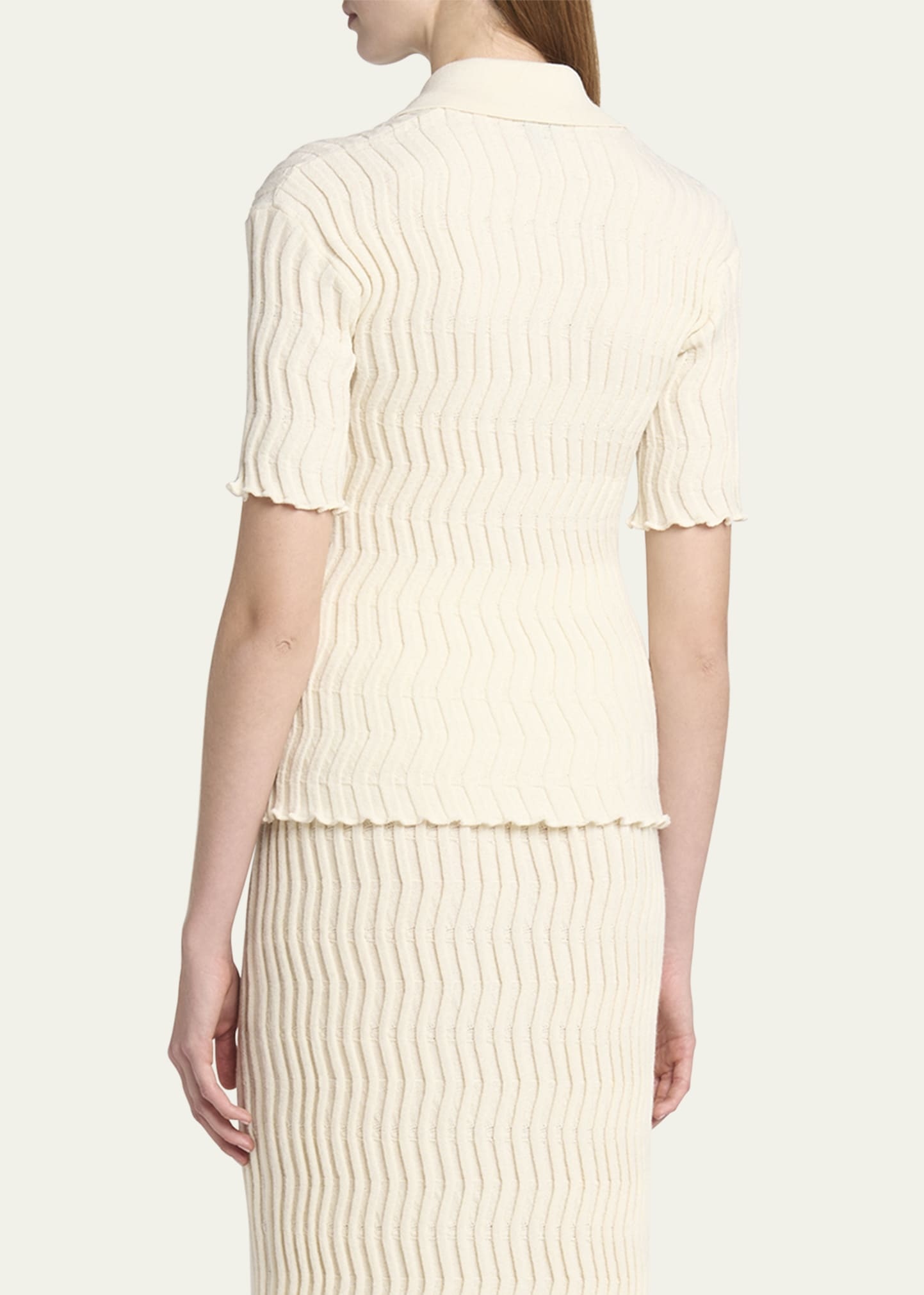 Zigzag Knit Short-Sleeve Polo Top - 3