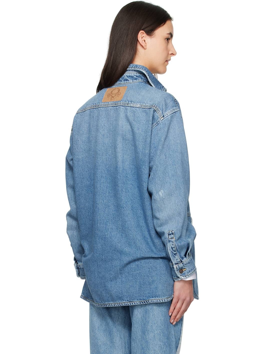Blue Laurel Crown Emblem Denim Shirt - 3
