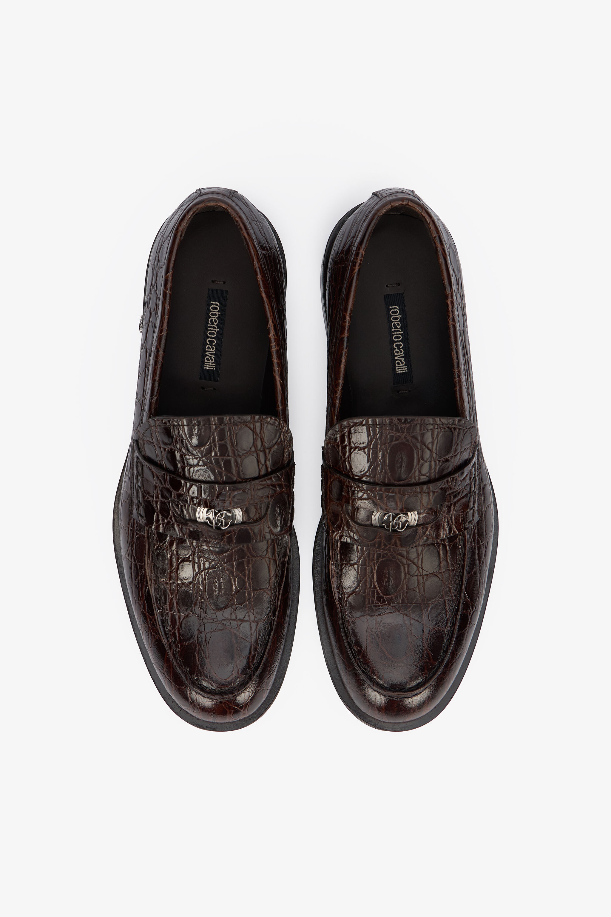 Brown Leather Loafers with Crocodile Effect - 5