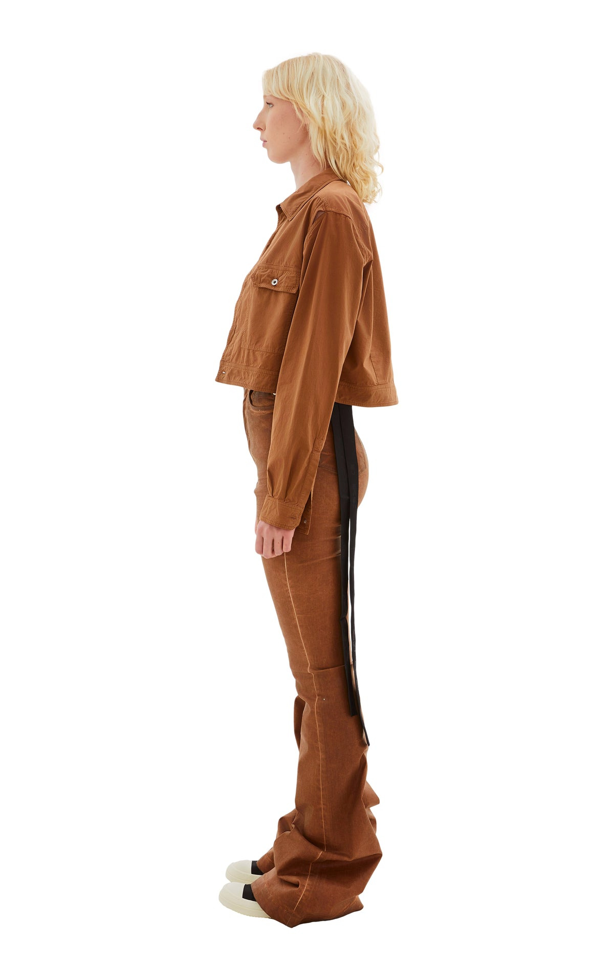 CAPE SLEEVE CROPPED OUTERSHIRT JACKET (KHAKI/BROWN) - 2