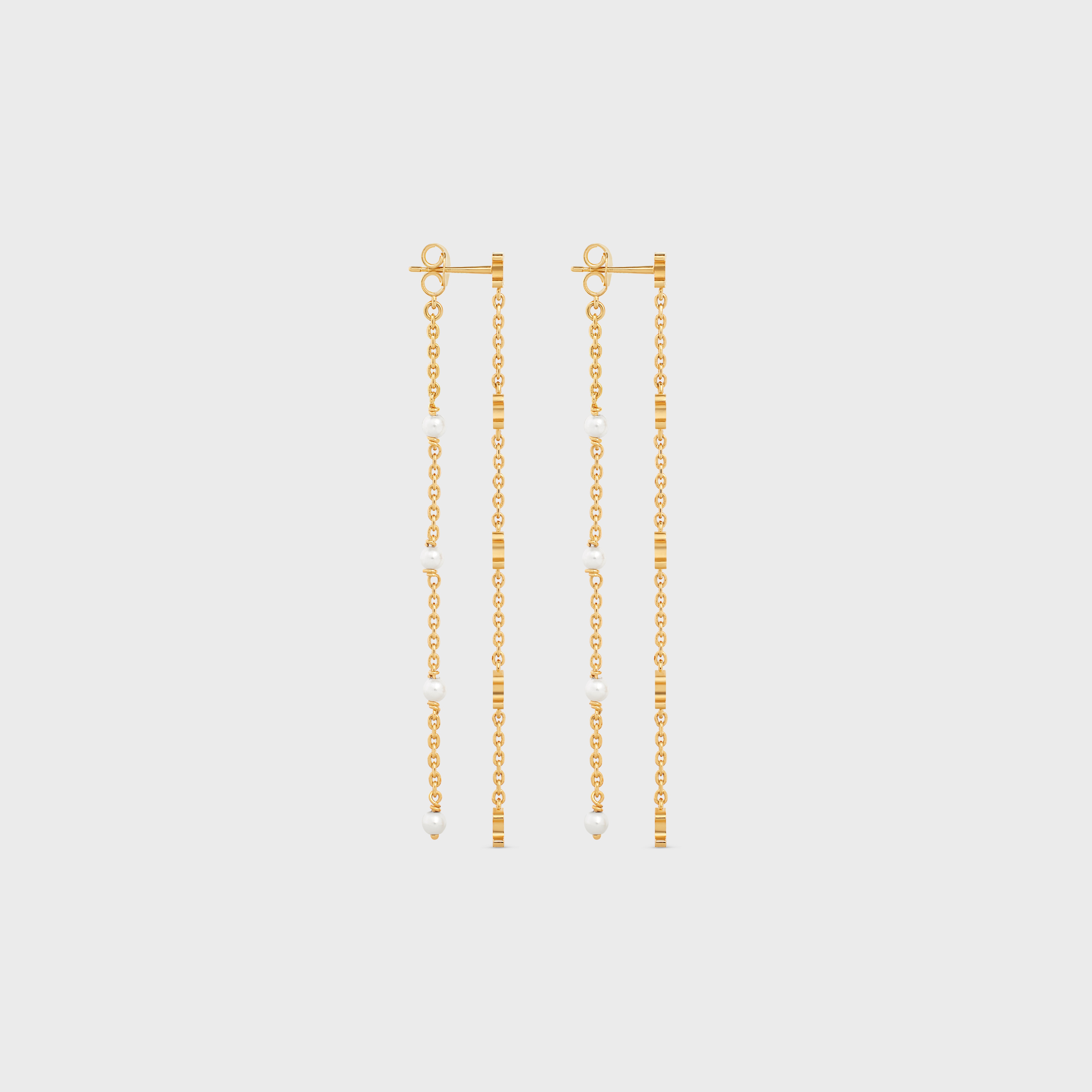 Triomphe Long Pearl Earrings in Brass with Gold Finish and Resin Pearls - 3