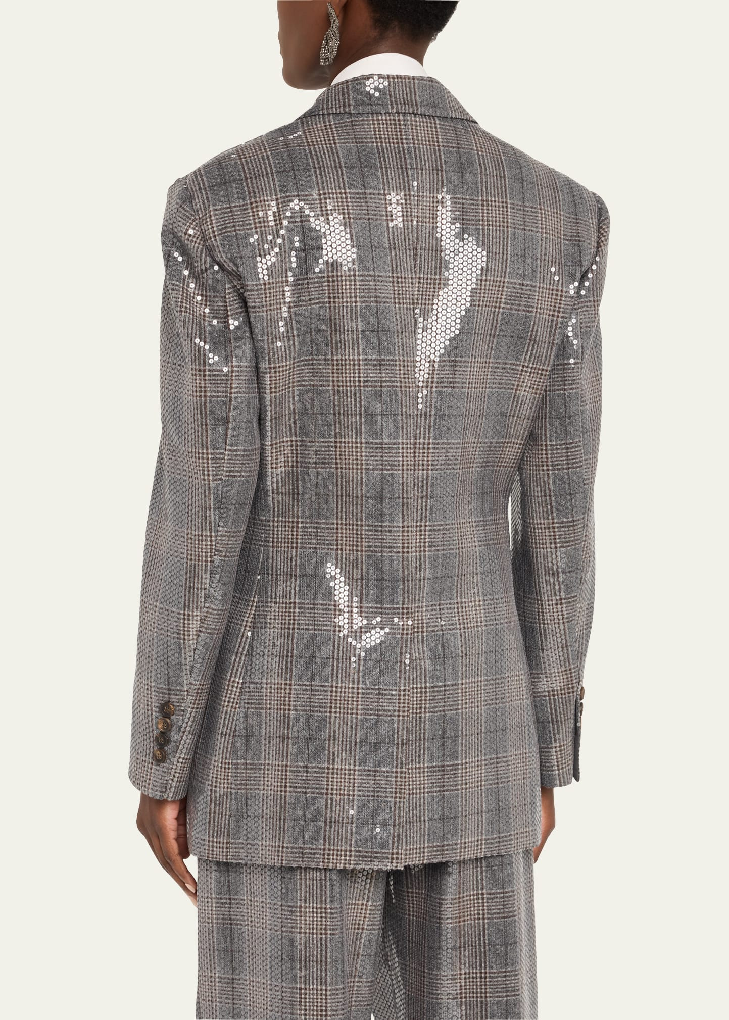 Glam Check Sequined Double-Breasted Blazer - 3