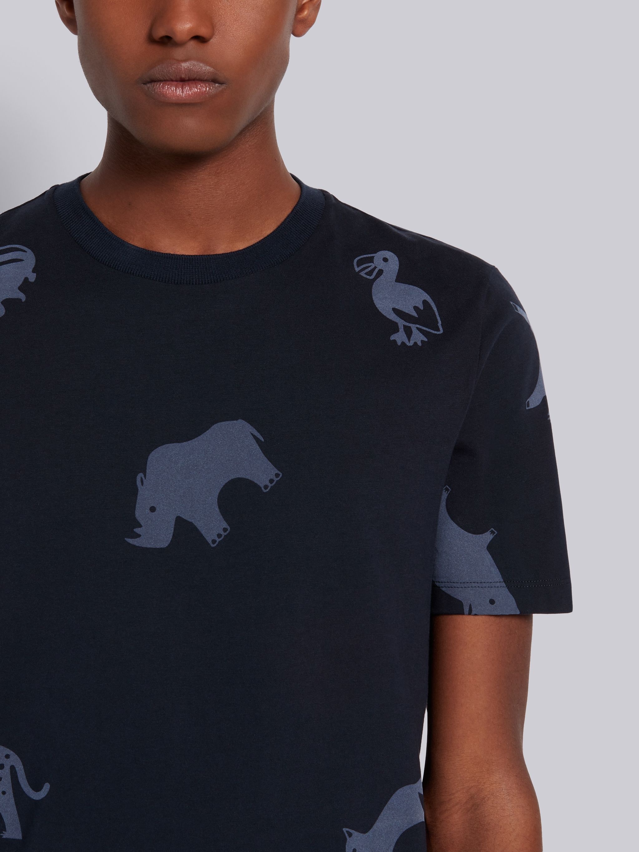 Navy Cotton Jersey Tonal Multi-Animal Icon Print Short Sleeve Tee - 5