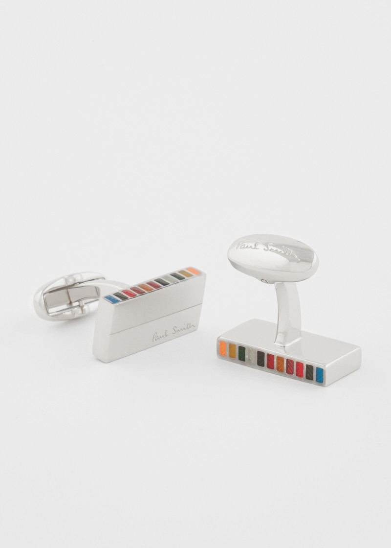 Paul Smith Silver 'Signature Stripe' Edge Cufflinks outlook