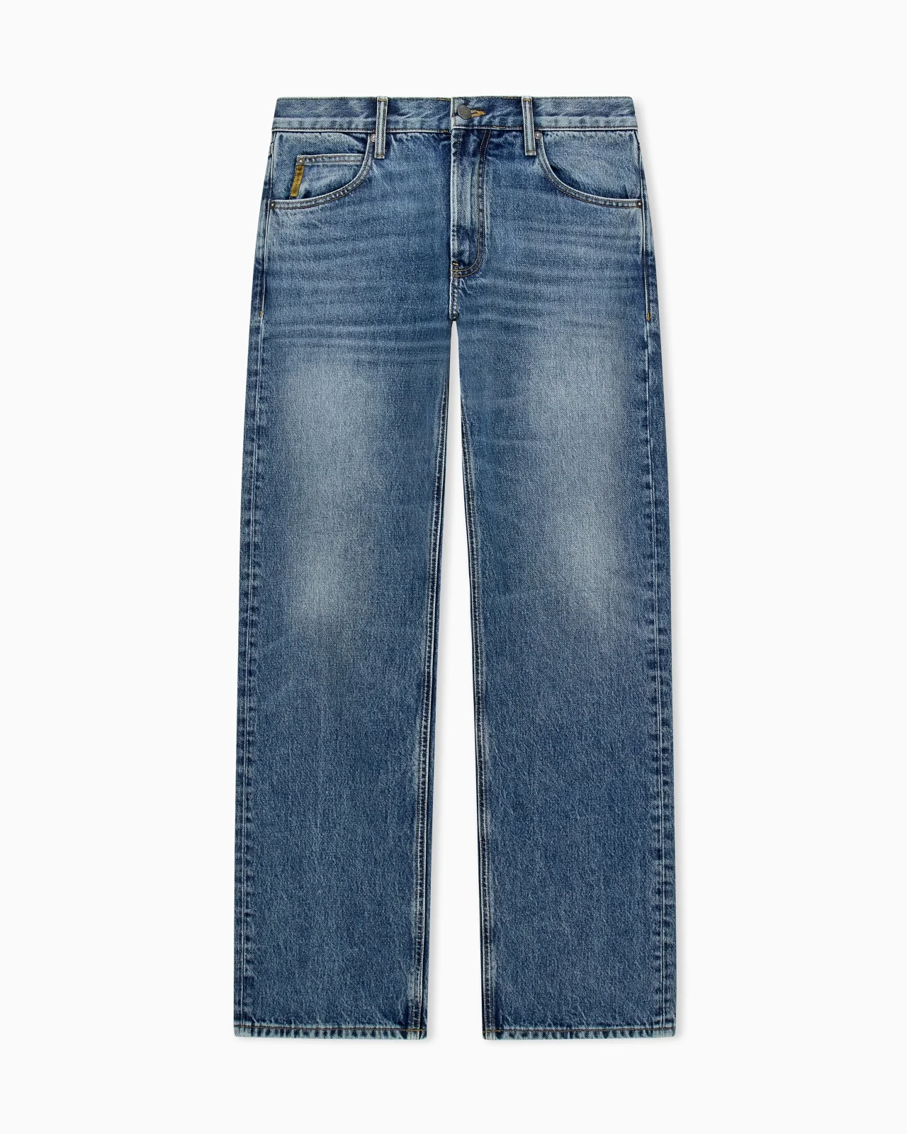 STRAIGHT-LEG FIVE-POCKET JEANS IN FADED COTTON DENIM - 1