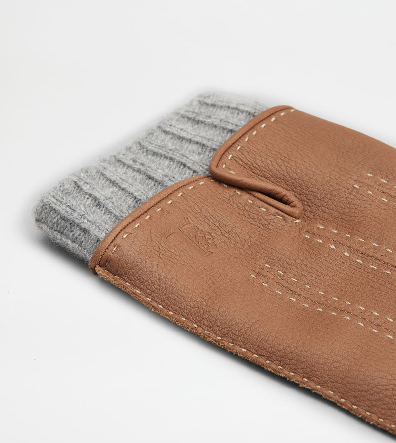 TOD'S GLOVES IN LEATHER AND CASHMERE - BROWN 3