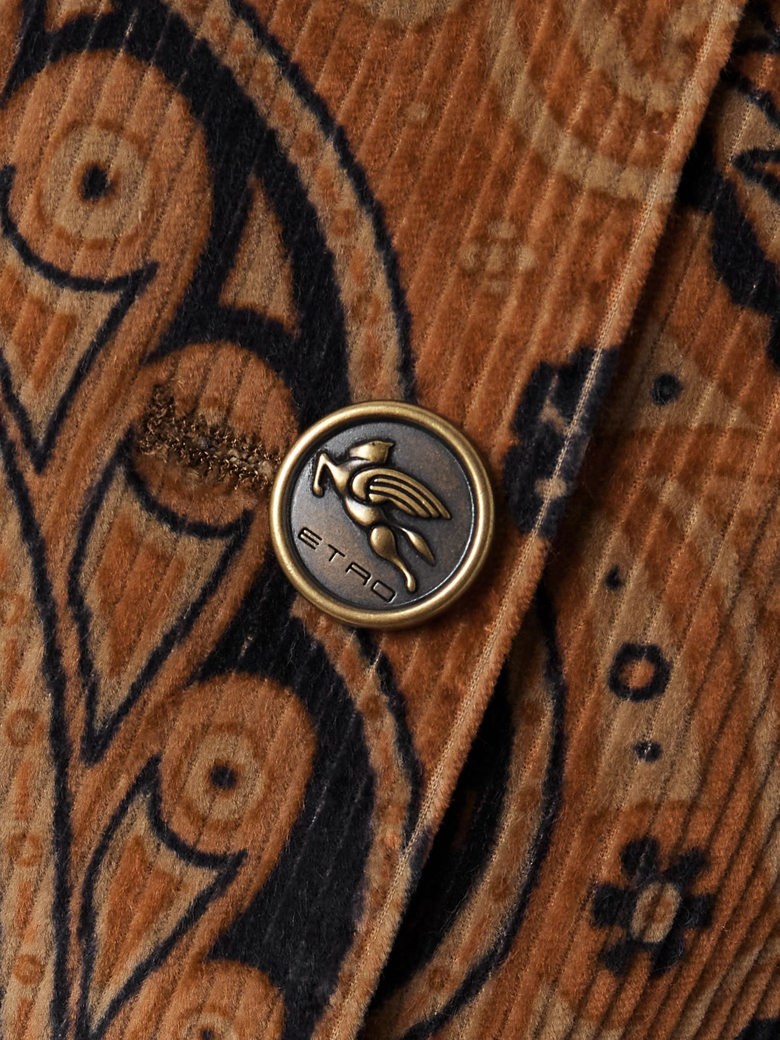 Double-breasted paisley-print cotton-blend corduroy blazer Brown - 5