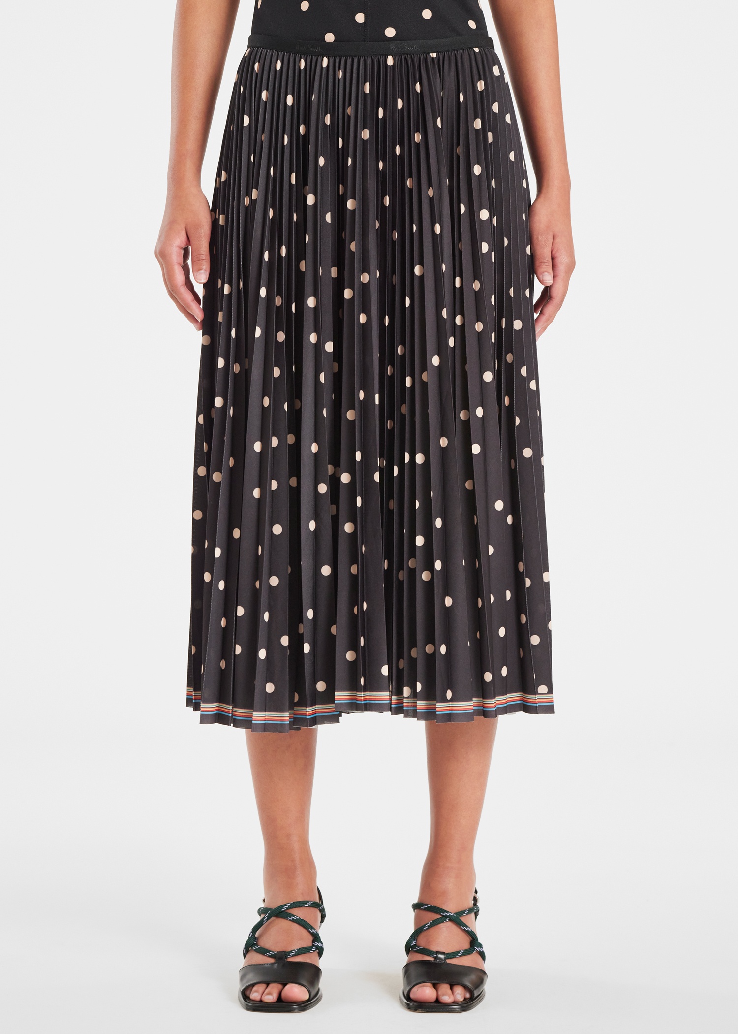 Women's Black Polka Dot Pleated Midi Skirt - 4
