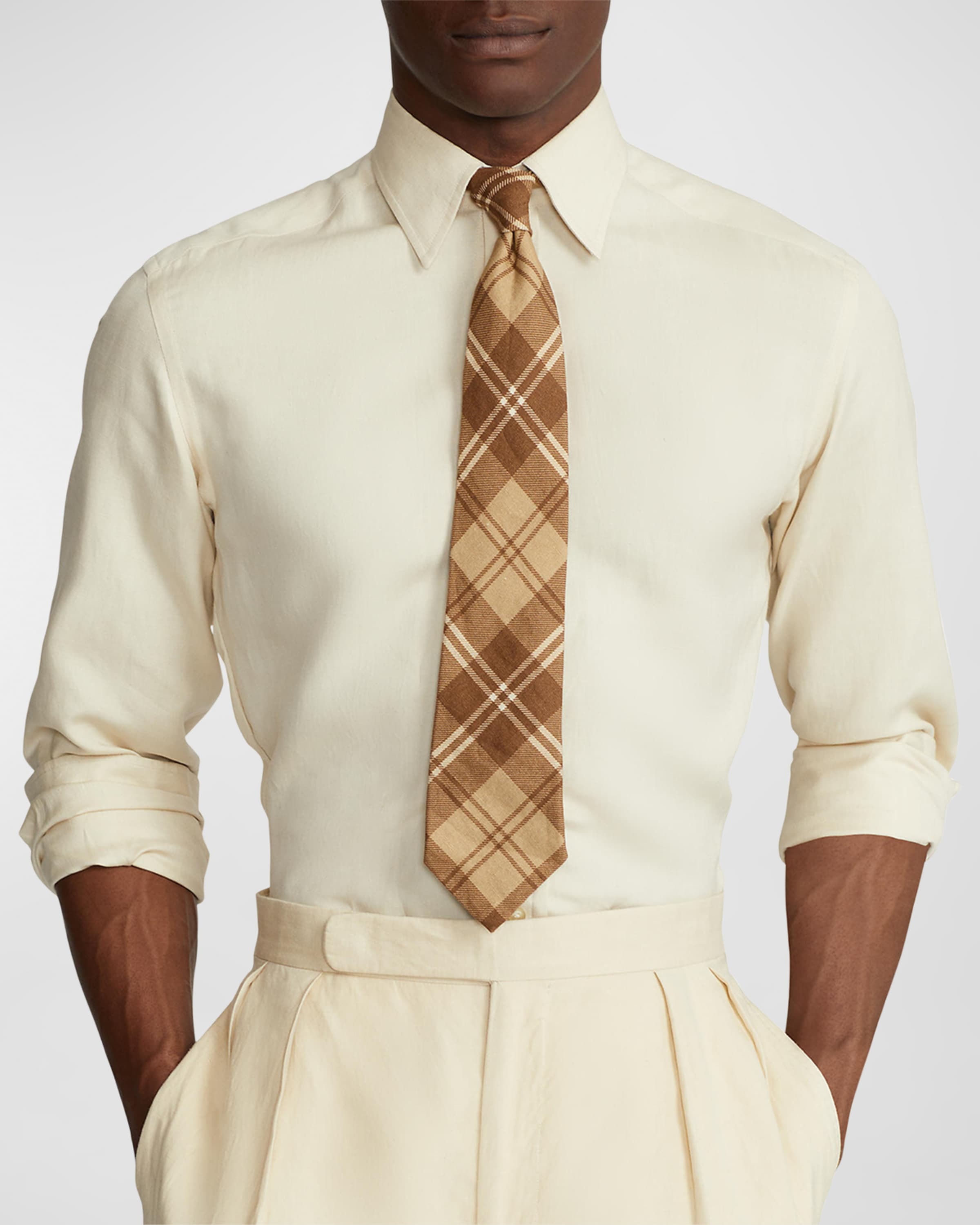 Men's Plaid-Print Linen Tie - 2