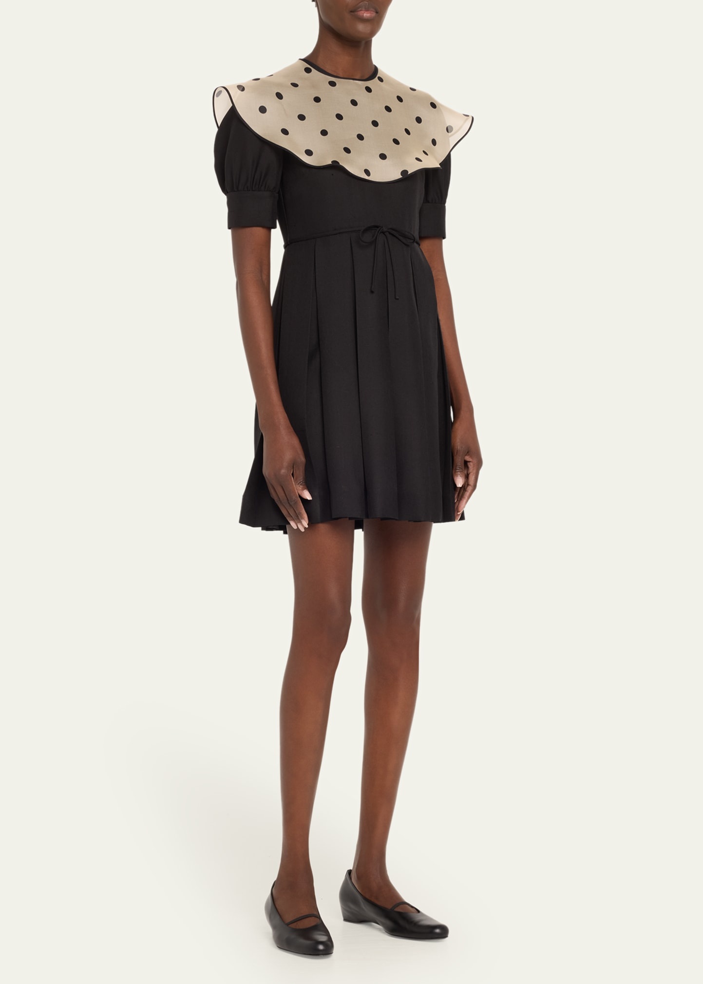 Sheer Polka Dot Neckline Mini Dress - 4