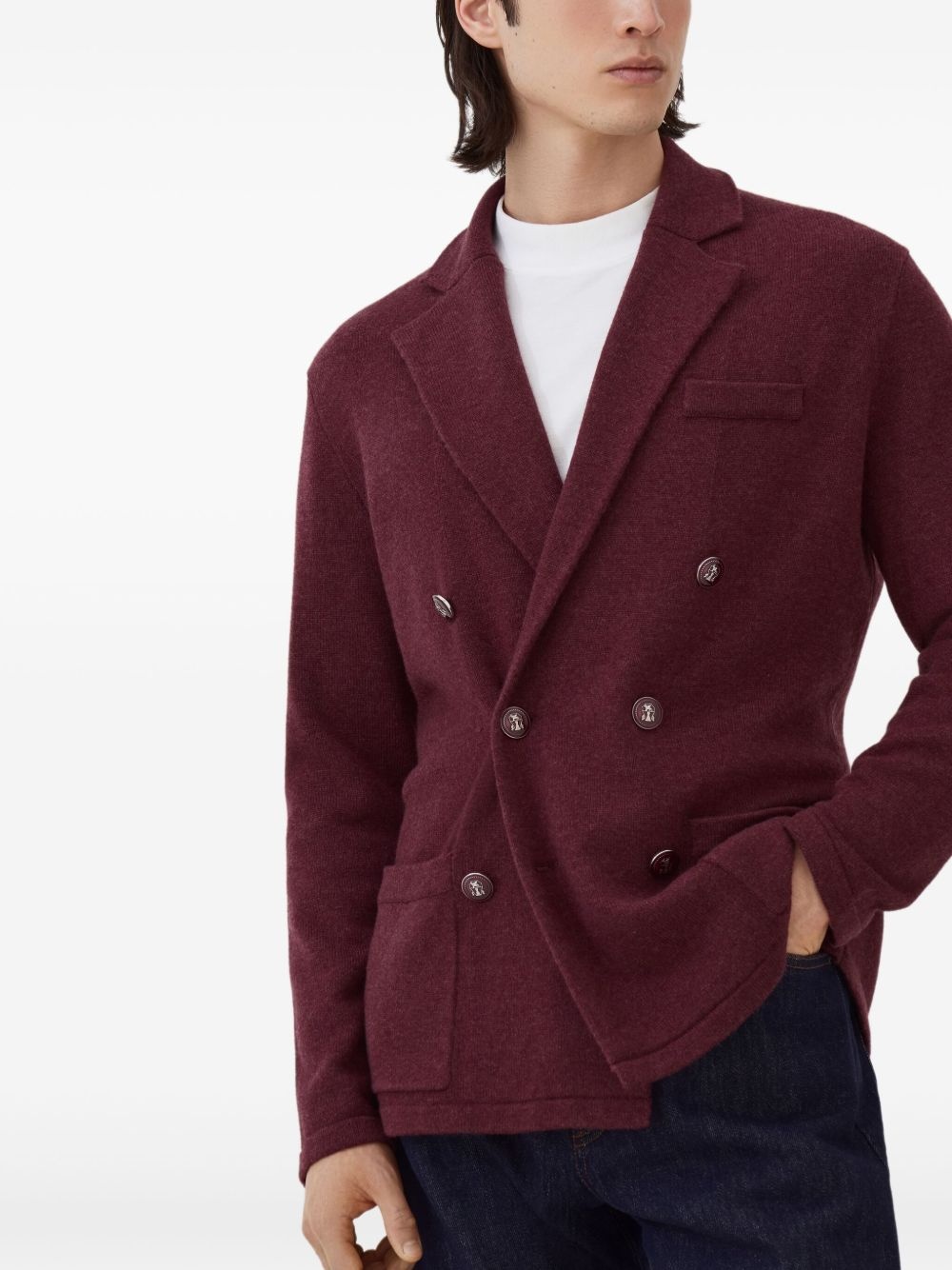 double-breasted knitted blazer - 3