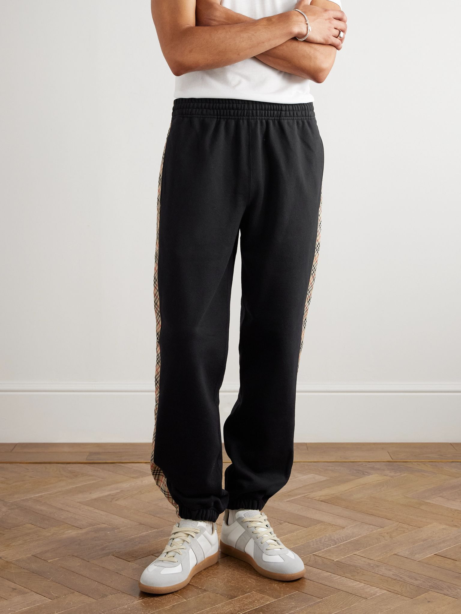 Tapered Logo-Embroidered Checked Cotton-Jersey Sweatpants Black - 3