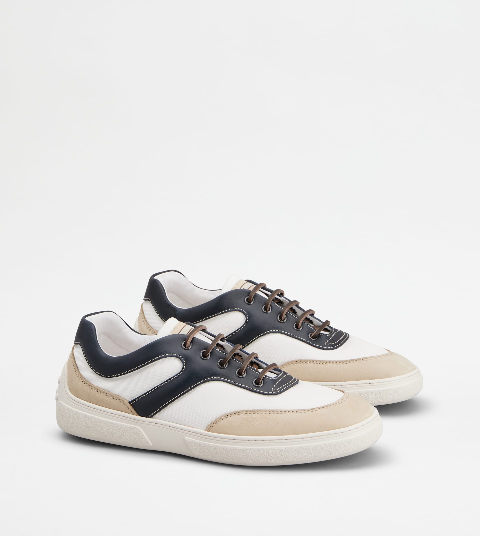 SNEAKERS IN NUBUCK AND FABRIC - WHITE, BLUE, BEIGE - 2